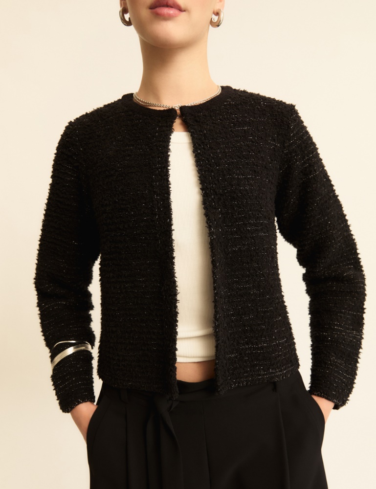 Lurex-adorned short open-front jacket - Emme - 3