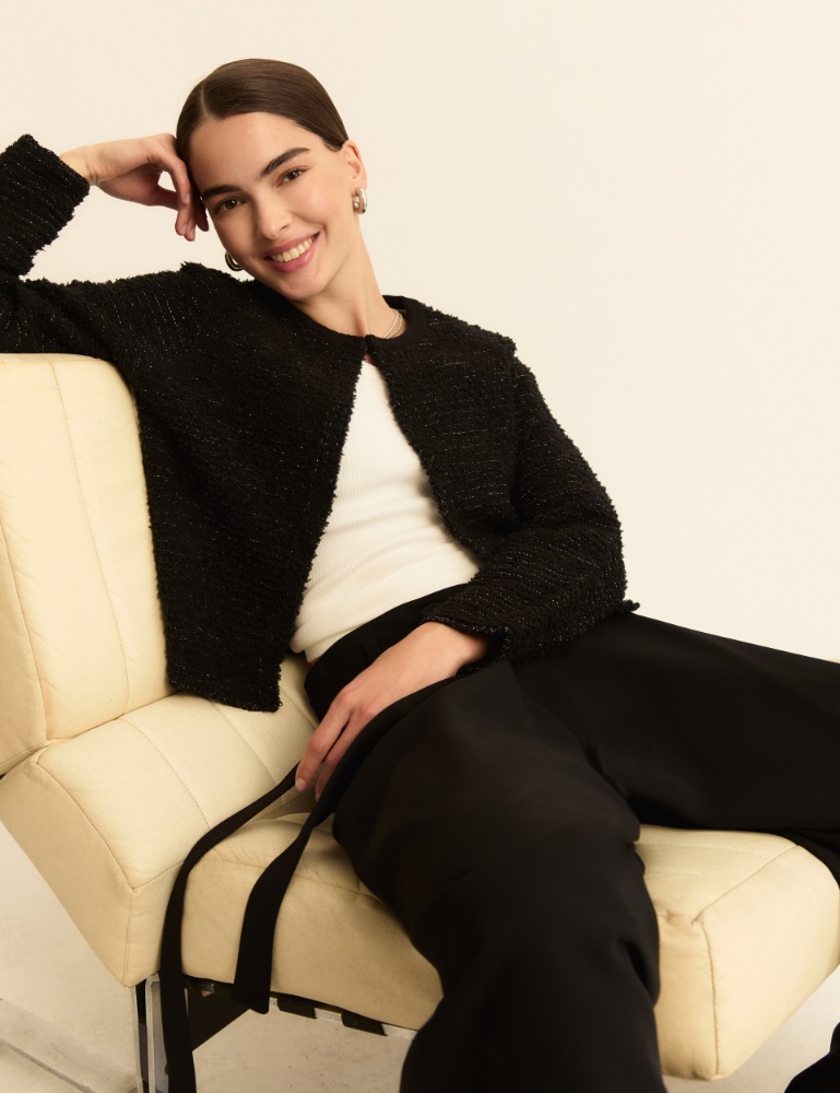 Lurex-adorned short open-front jacket - Emme