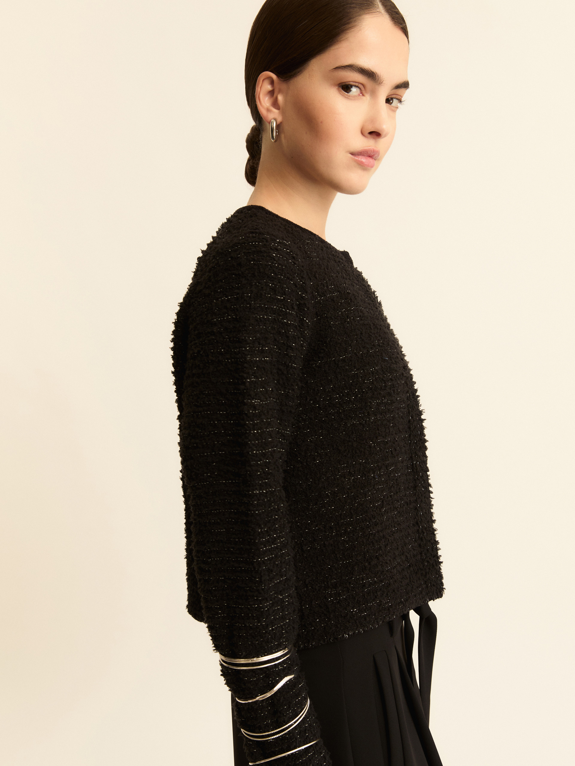 Lurex-adorned short open-front jacket - BLACK - Emme - 5