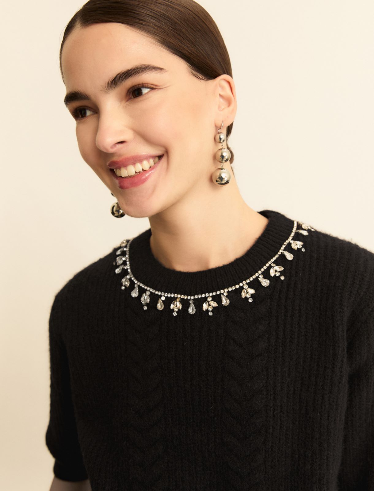 Bejewelled-appliqué sweater - BLACK - Emme - 5