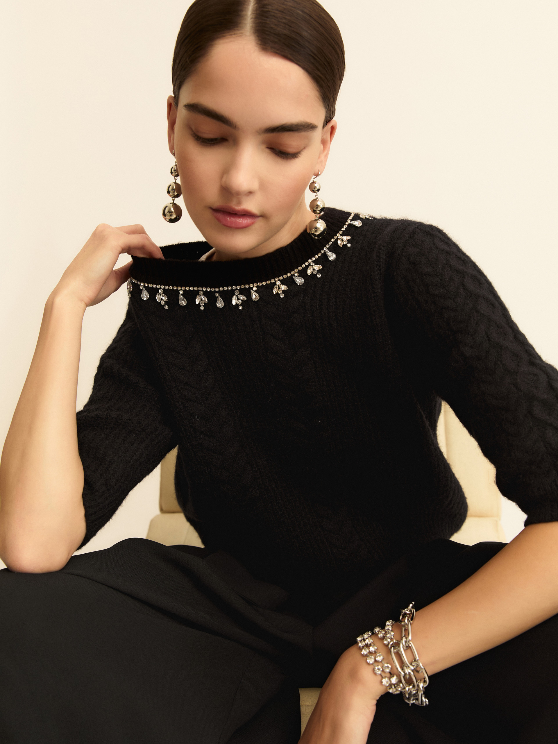 Bejewelled-appliqué sweater - BLACK - Emme - 1