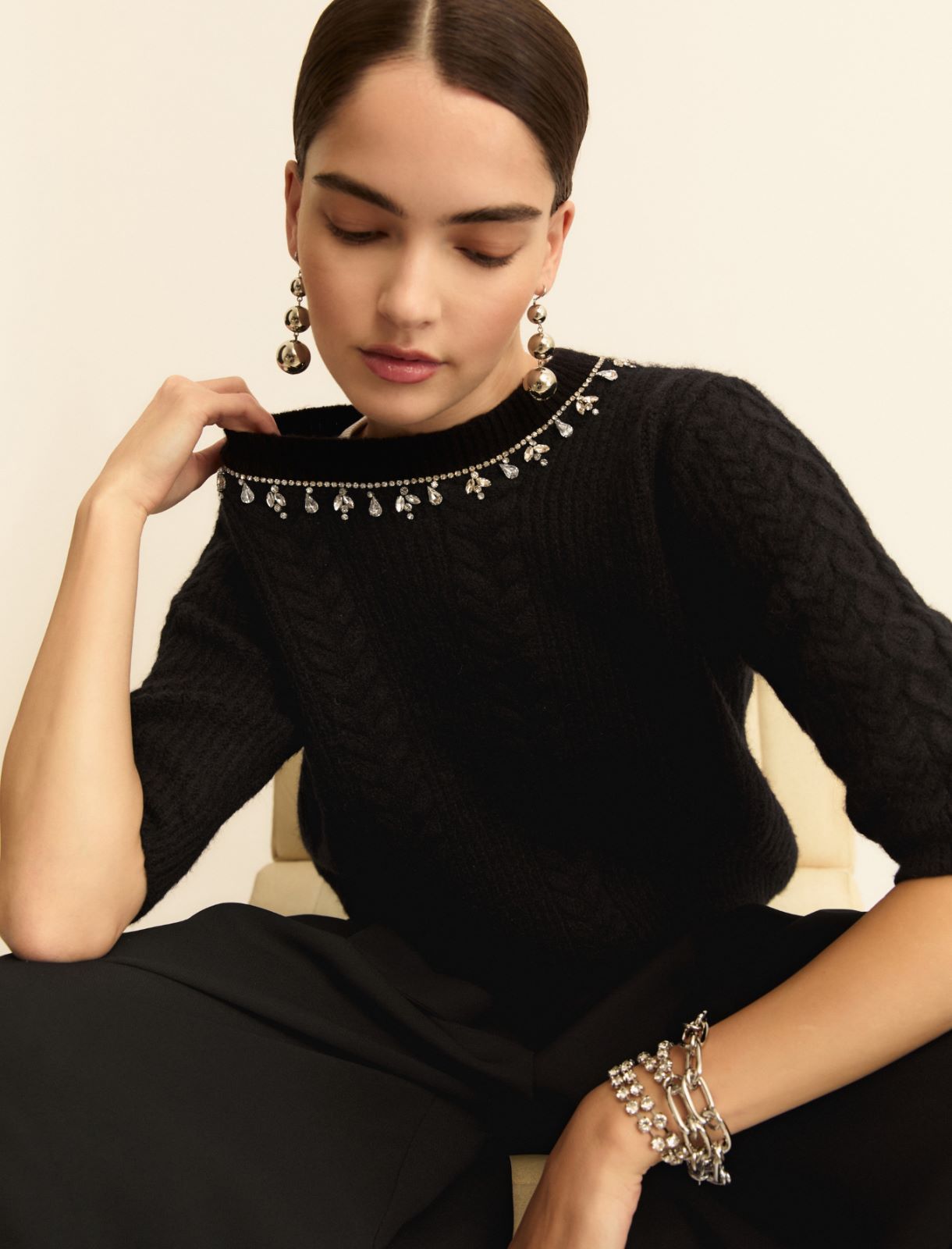 Bejewelled-appliqué sweater - BLACK - Emme