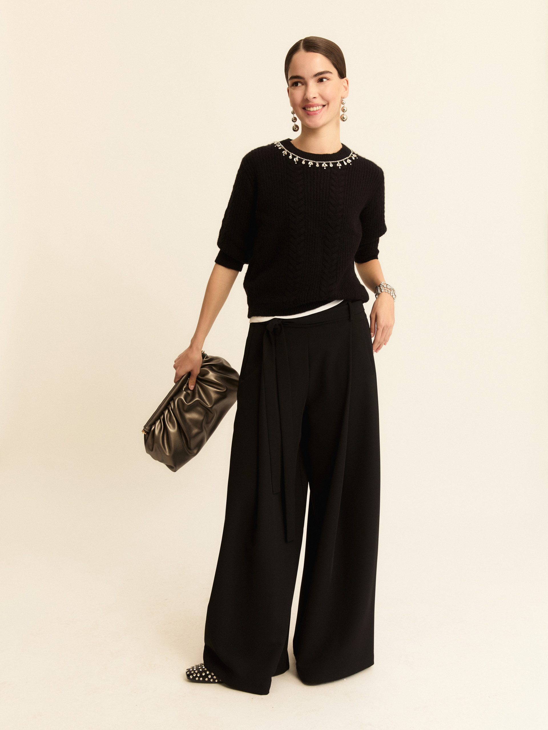 Bejewelled-appliqué sweater - BLACK - Emme - 2