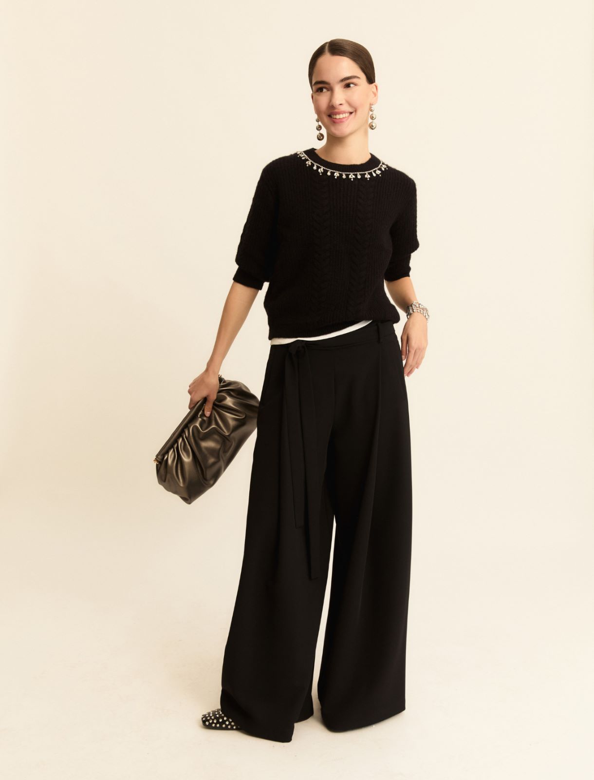 Bejewelled-appliqué sweater - BLACK - Emme - 2