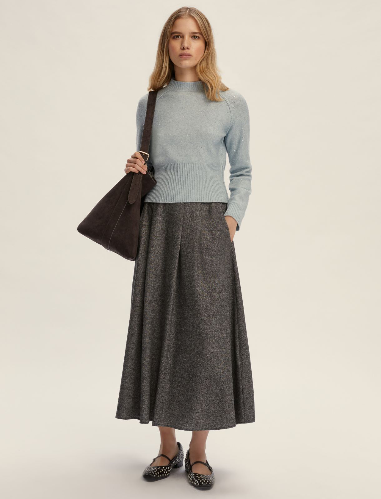 Sequin-embellished cropped sweater - LIGHT BLUE - Emme