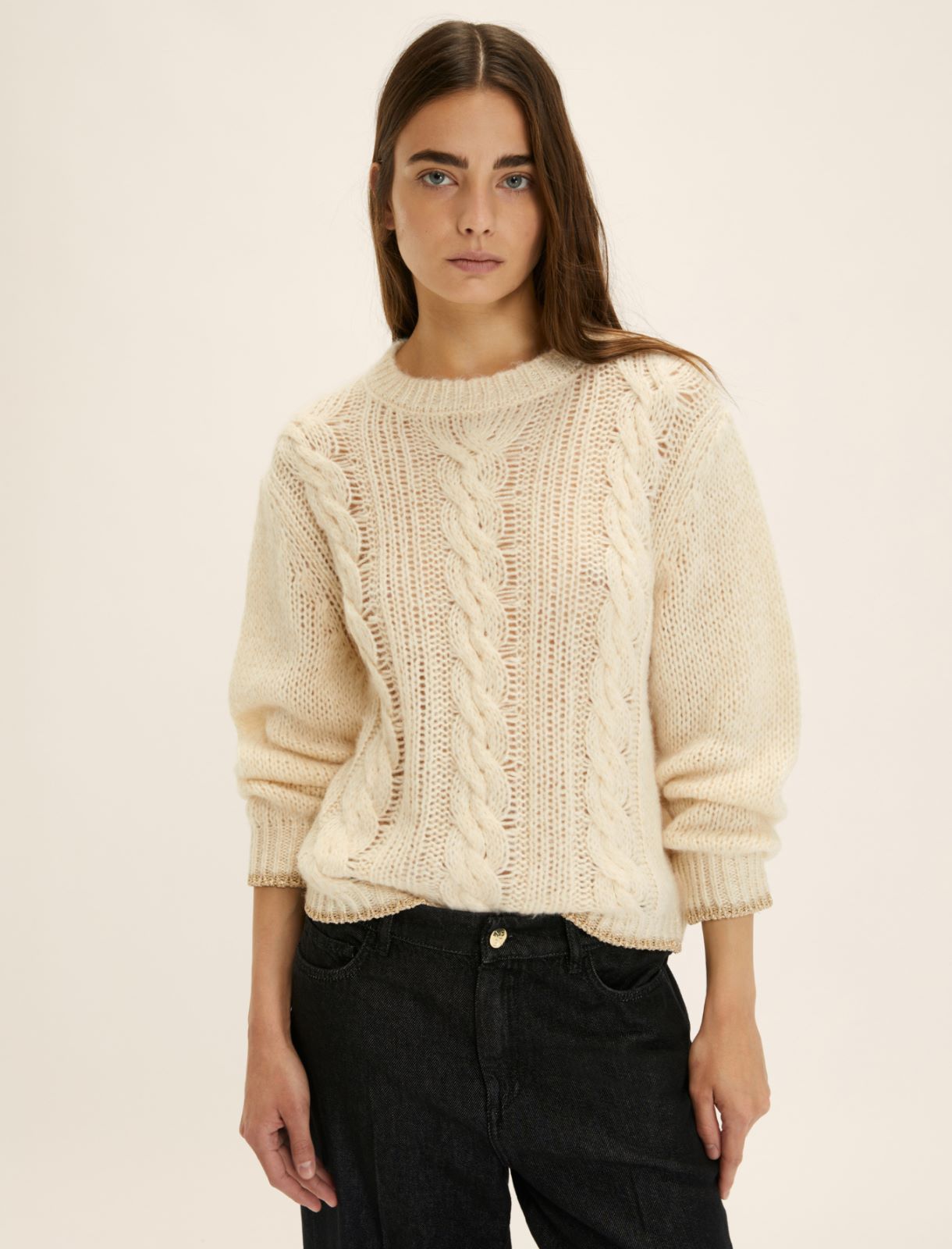 Maglia boxy con trecce e lurex - PANNA - Emme