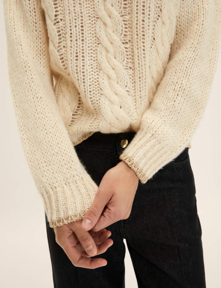 Lurex-adorned cable-knit boxy sweater - Emme - 2