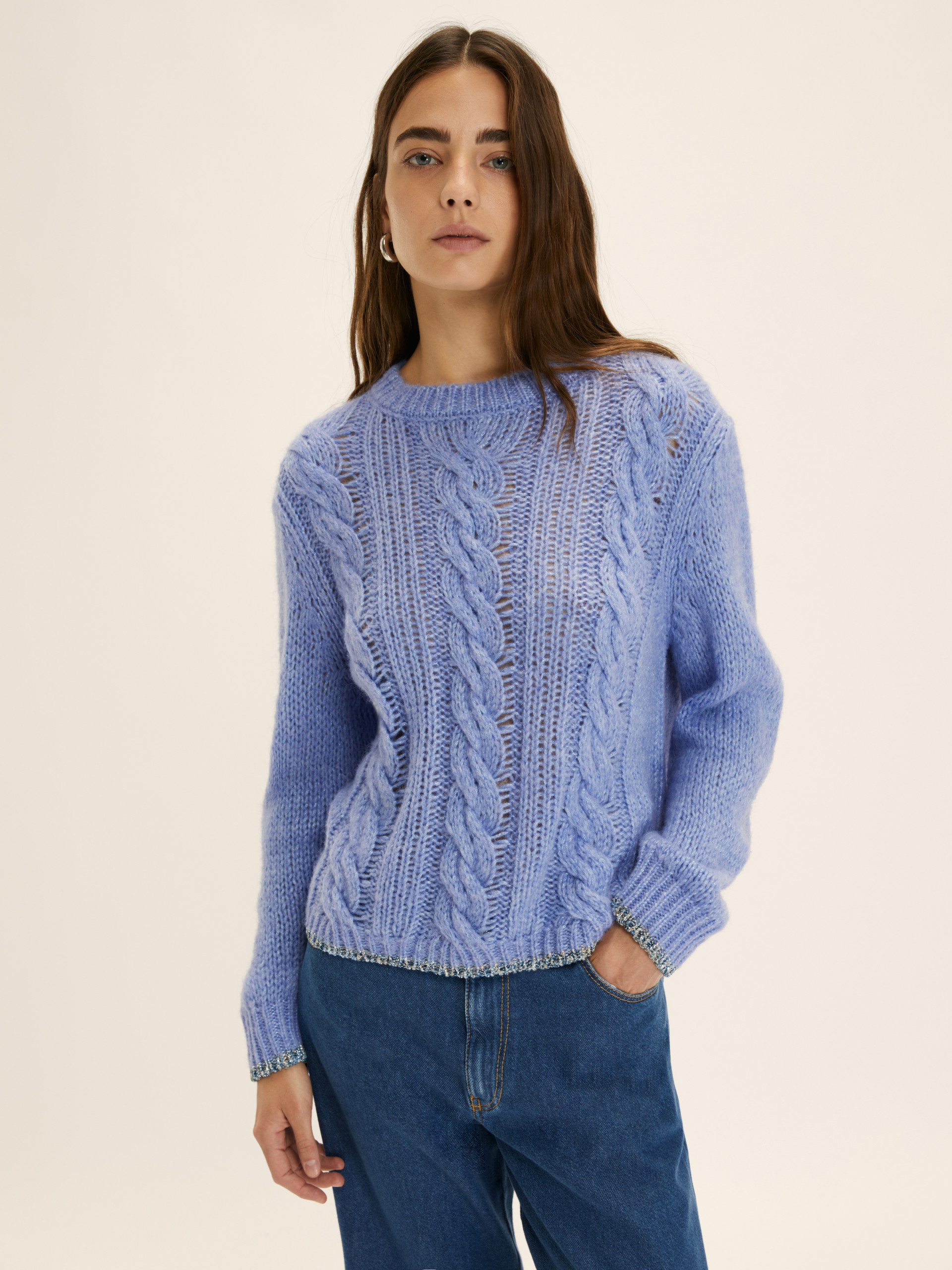 Maglia boxy con trecce e lurex - AZZURRO - Emme - 1
