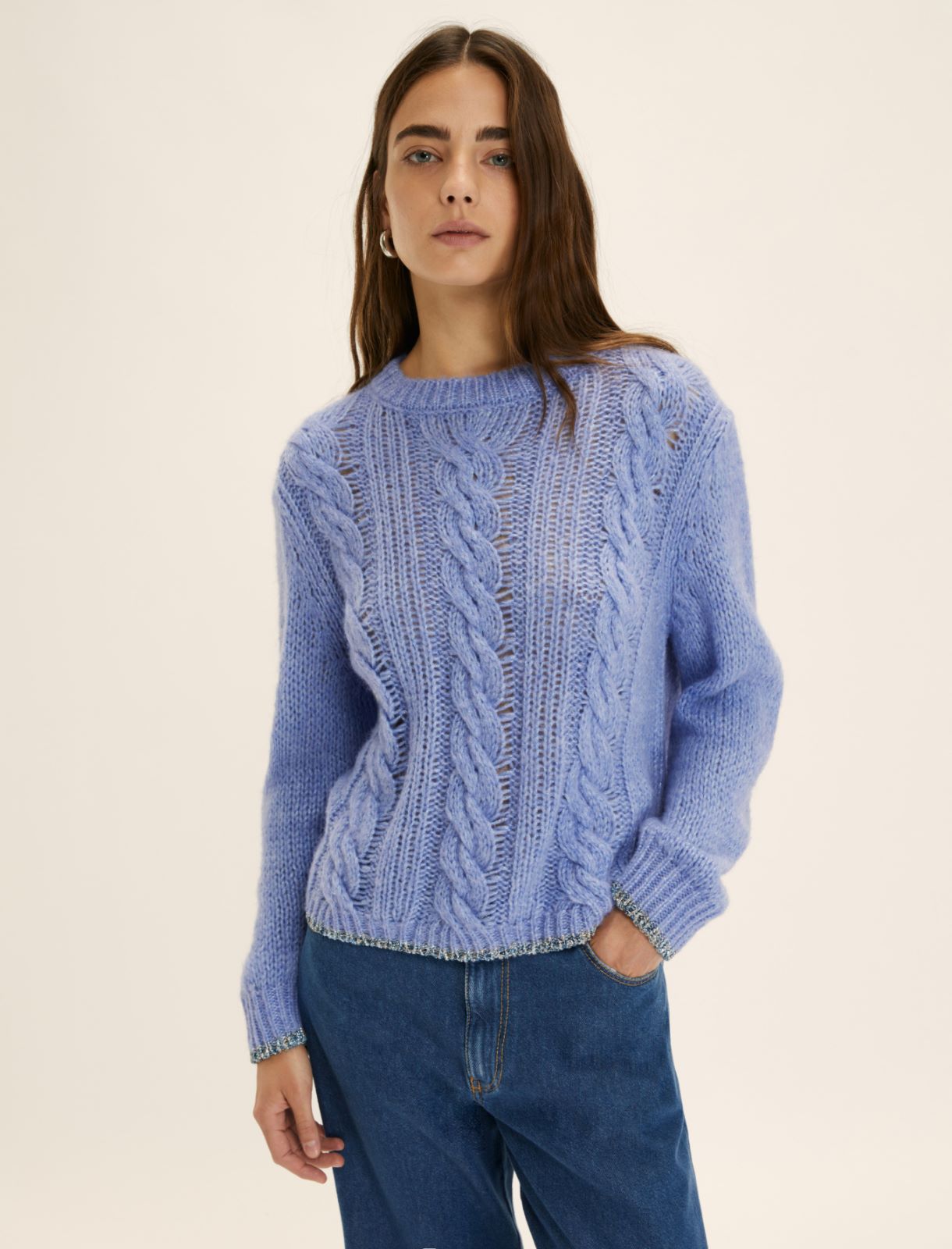 Maglia boxy con trecce e lurex - AZZURRO - Emme
