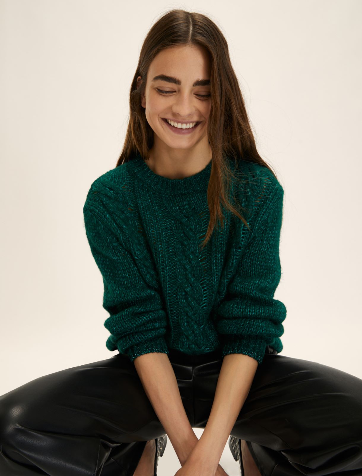 Maglia boxy con trecce e lurex - VERDE BANDIERA - Emme