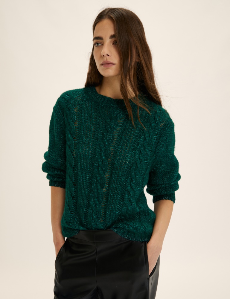 Lurex-adorned cable-knit boxy sweater - Emme - 4