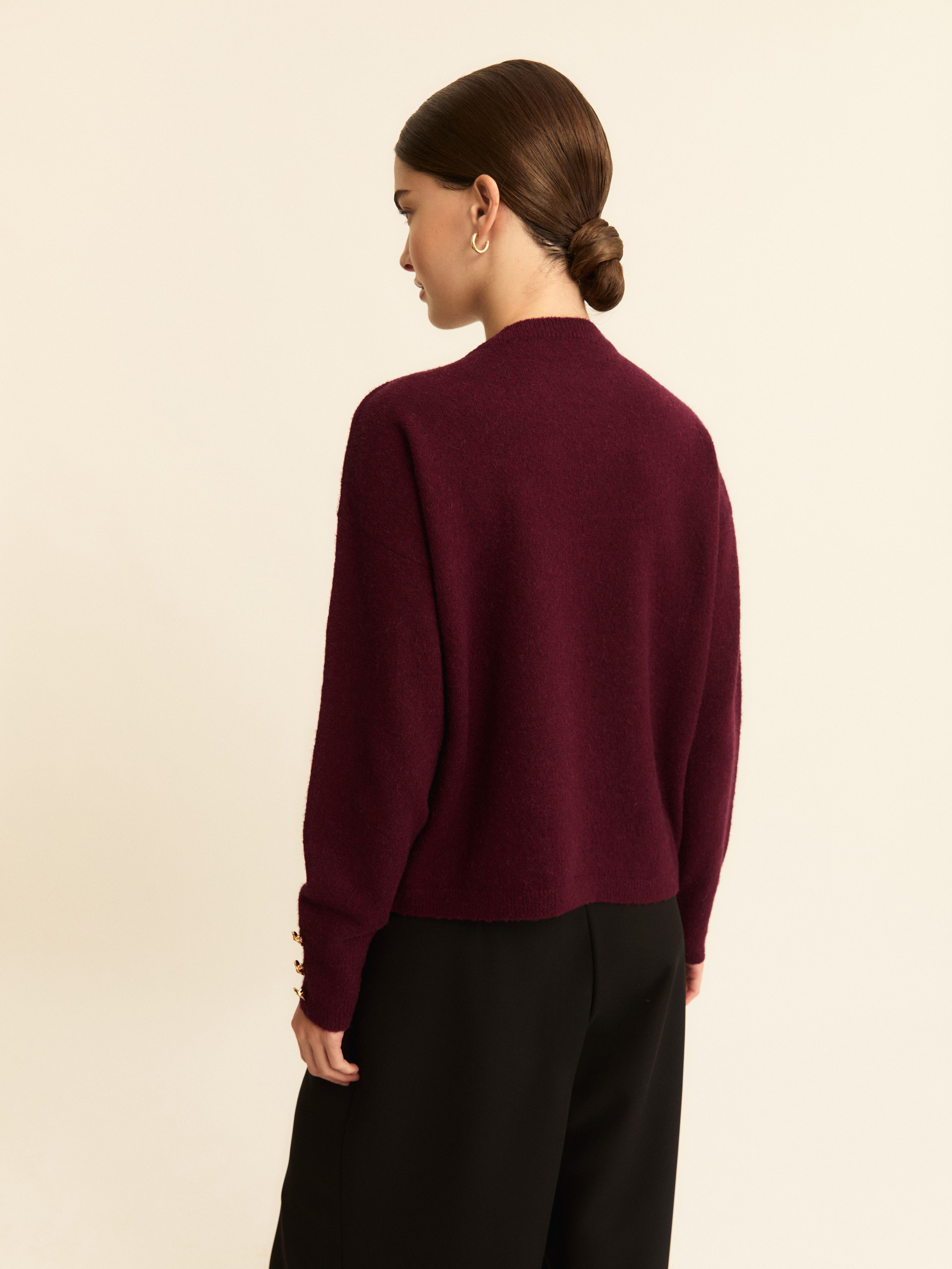 Alpaca-blend sweater with bejewelled button detail - BORDEAUX - Emme - 2