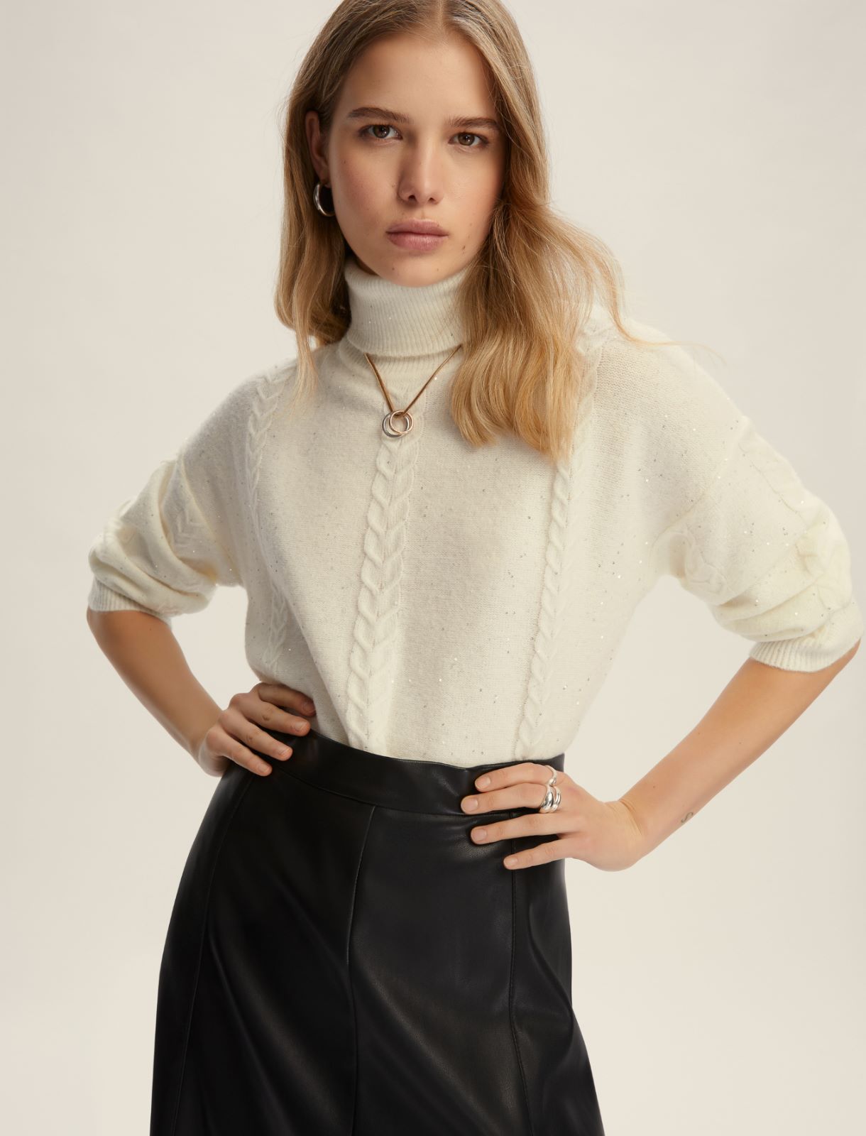 Maglia svasata con paillette - BIANCO - Emme - 3