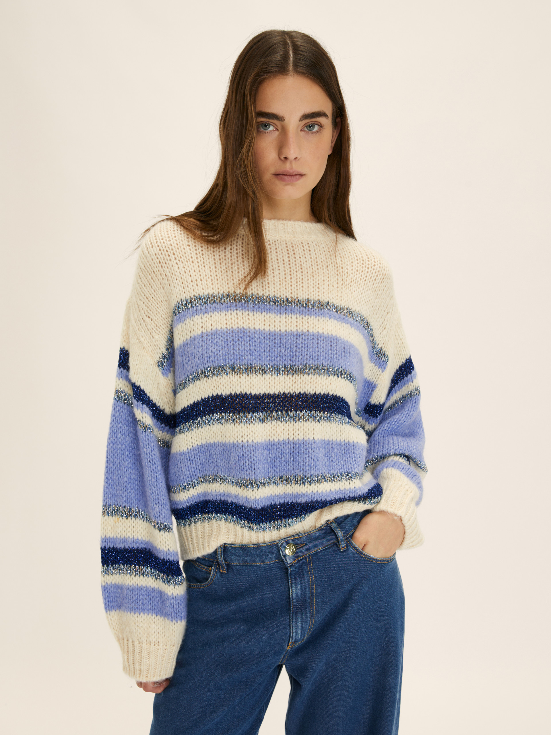 Lurex-adorned oversized striped sweater - PERIWINKLE BLUE - Emme - 3