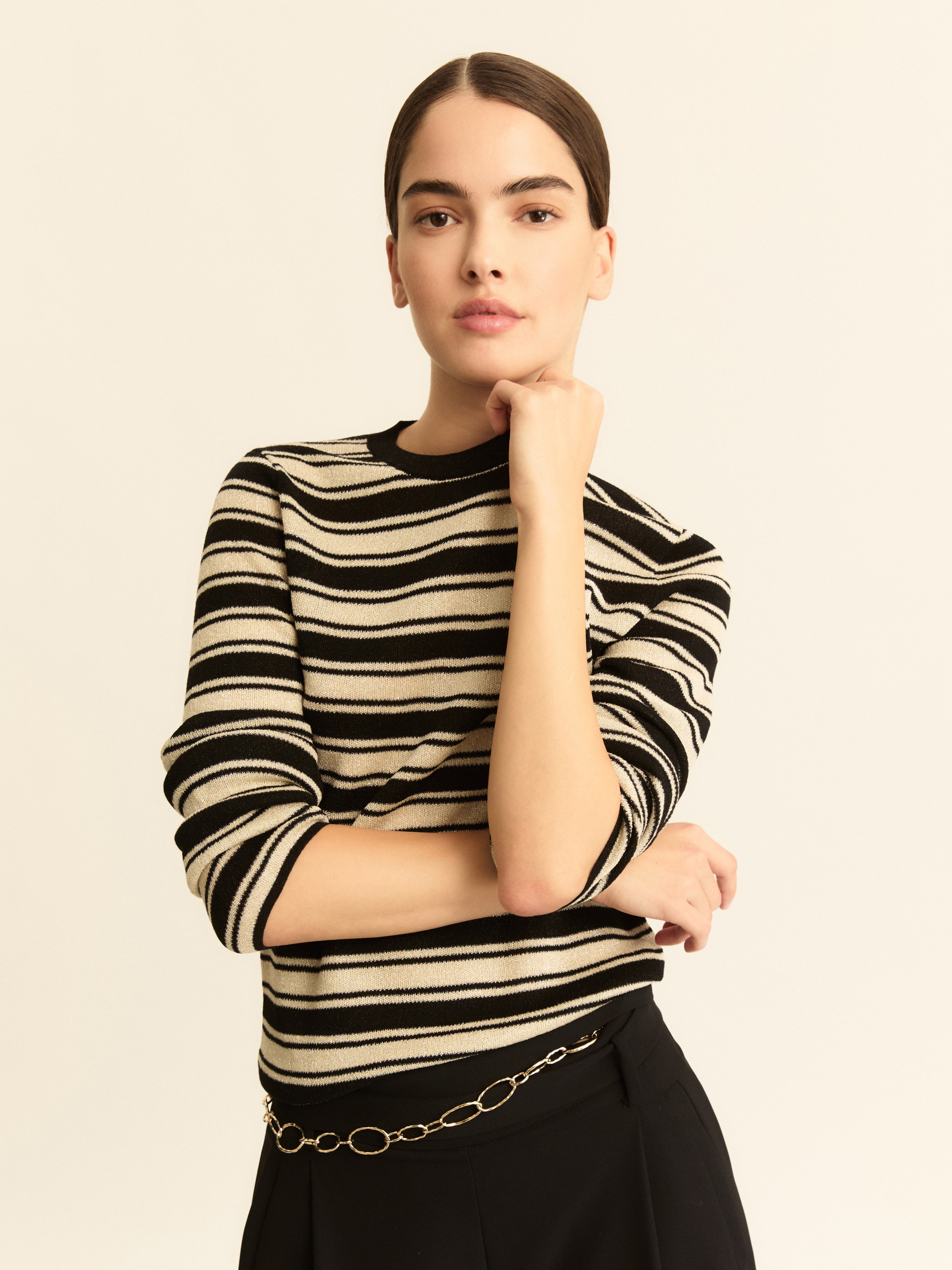 Lurex-adorned slim sweater - BLACK - Emme - 7