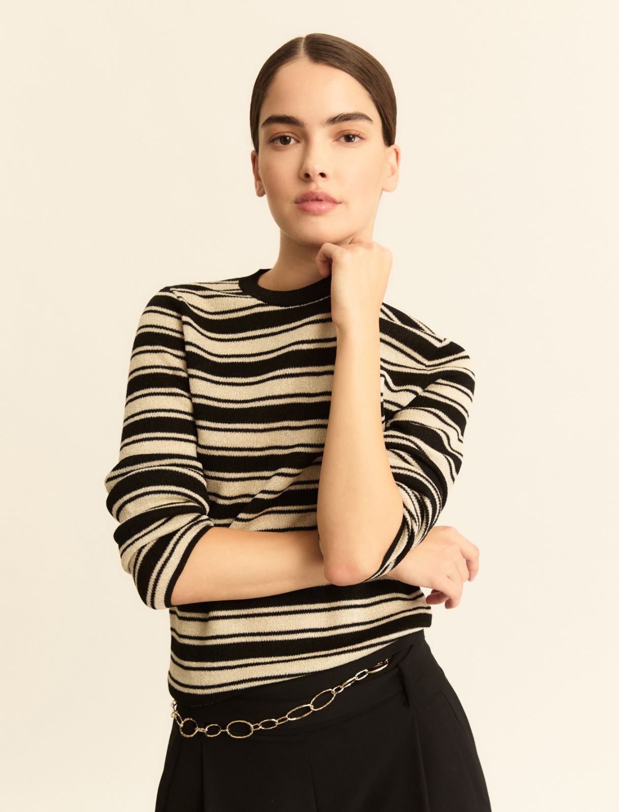 Lurex-adorned slim sweater - BLACK - Emme - 7