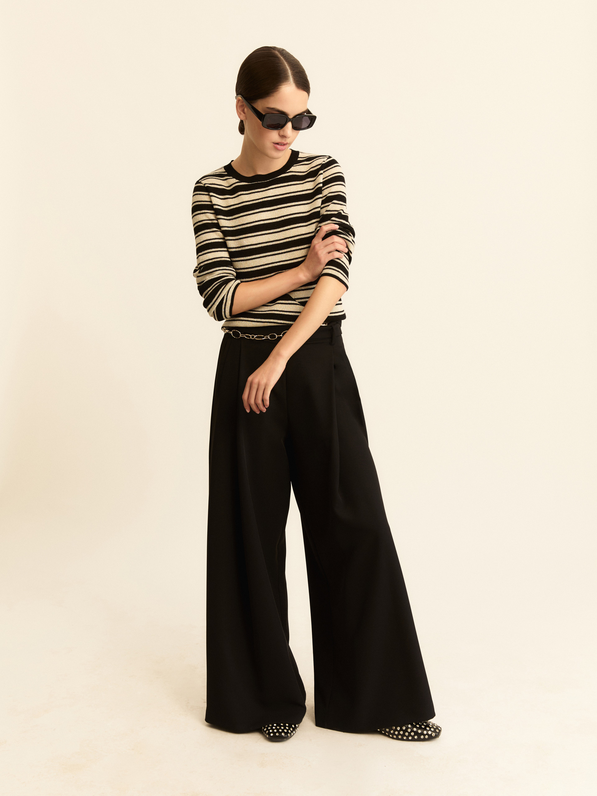 Lurex-adorned slim sweater - BLACK - Emme - 1