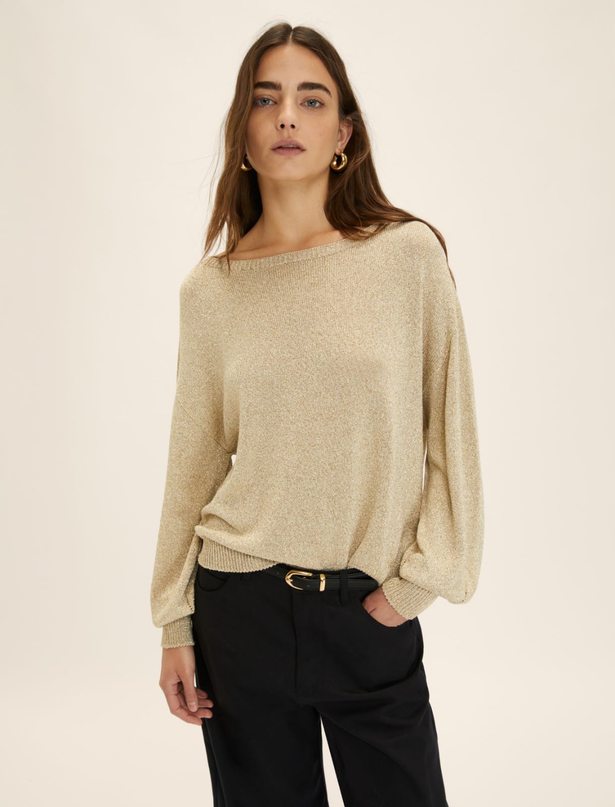 Relaxed-fit lurex yarn sweater - GOLD - Emme