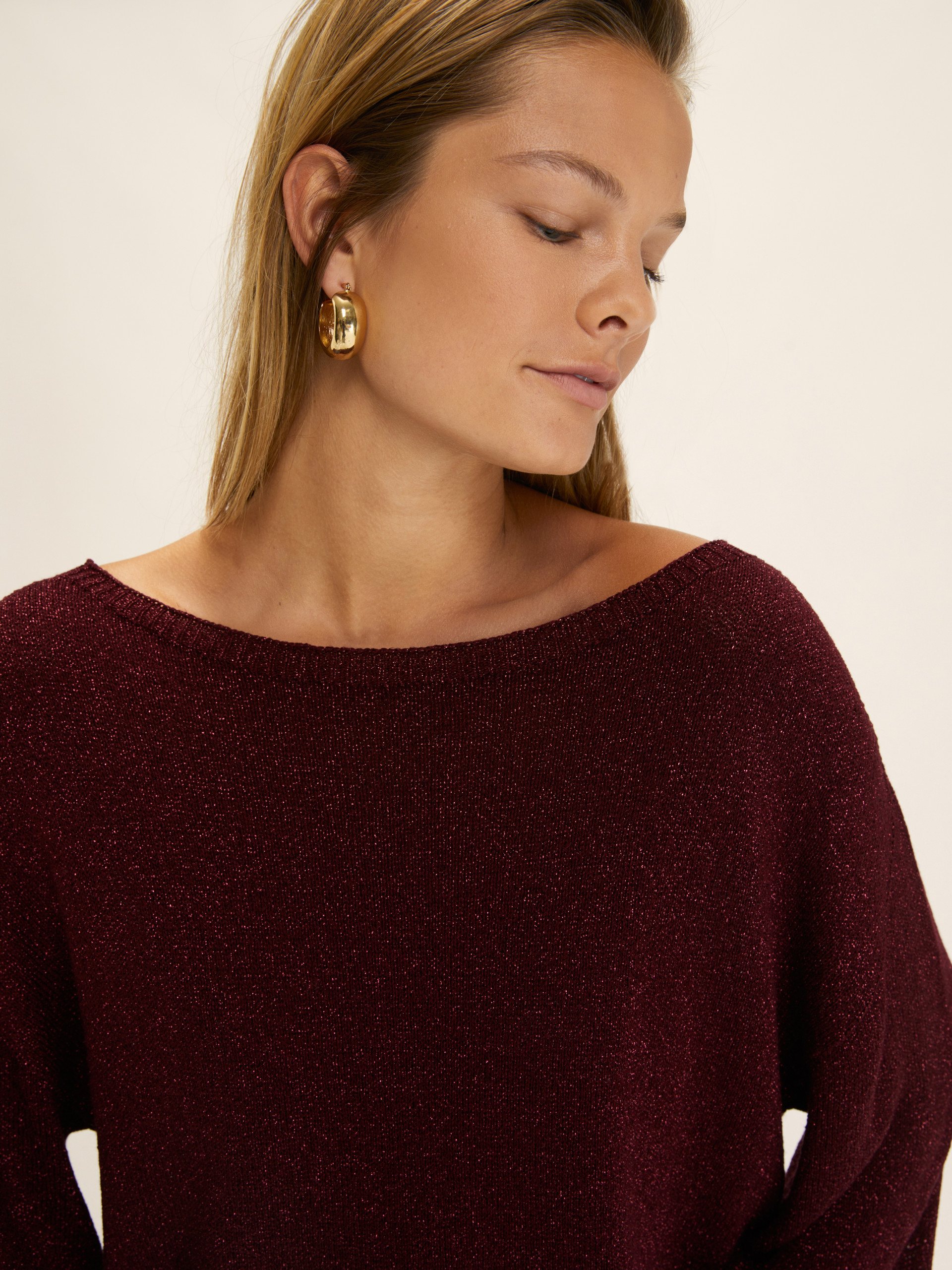 Relaxed-fit lurex yarn sweater - BORDEAUX - Emme - 1