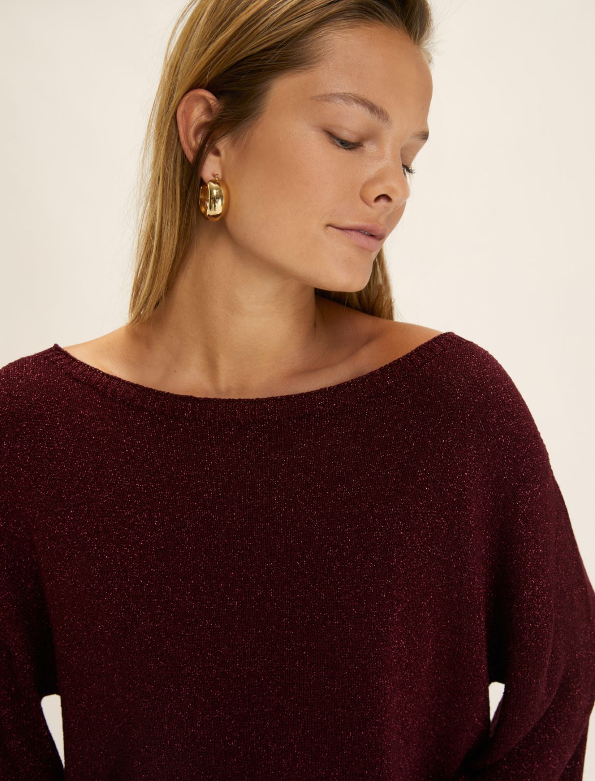 Relaxed-fit lurex yarn sweater - BORDEAUX - Emme