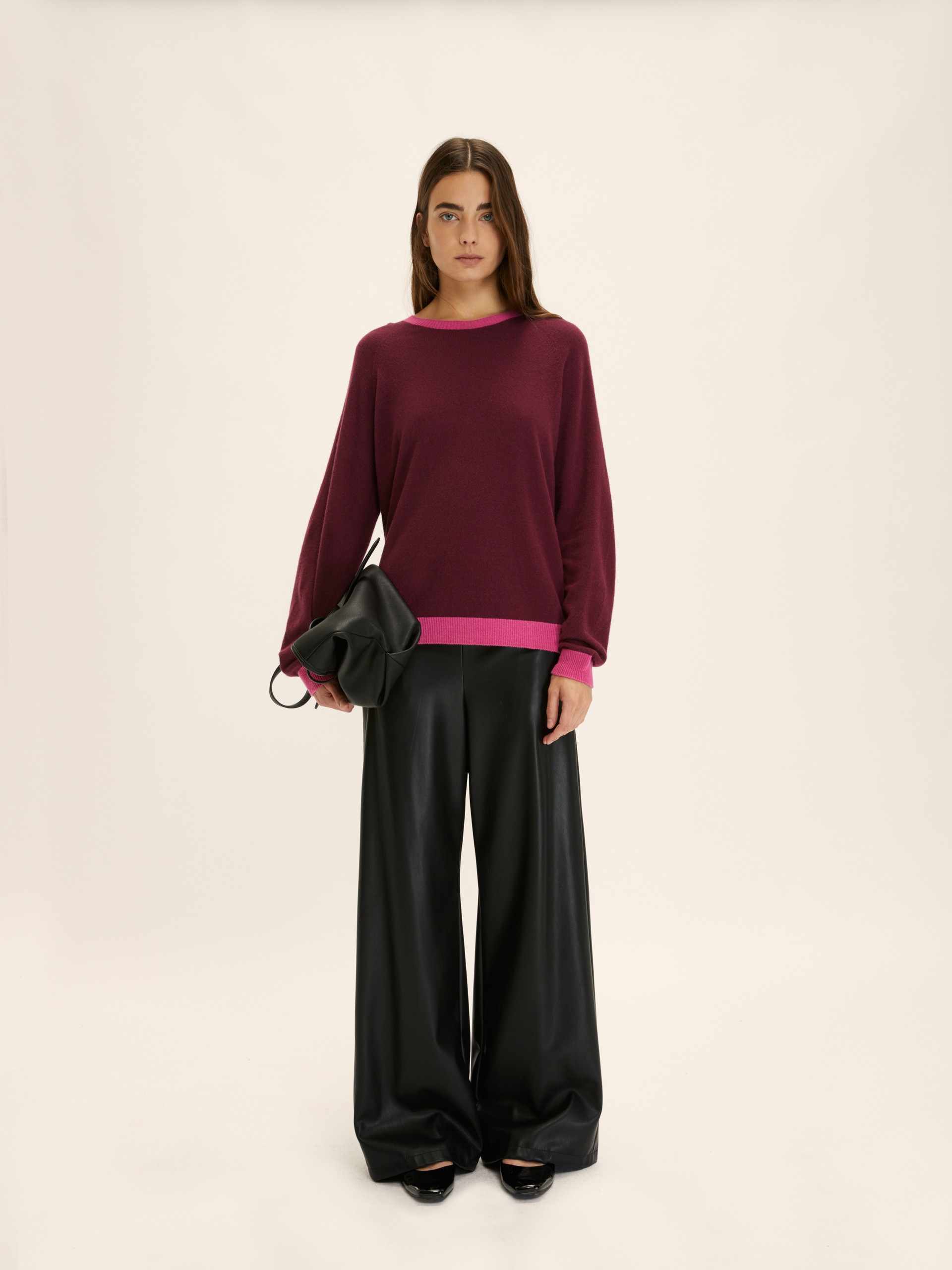 Cashmere-blend sweater with contrasting trim detail - BORDEAUX - Emme - 2