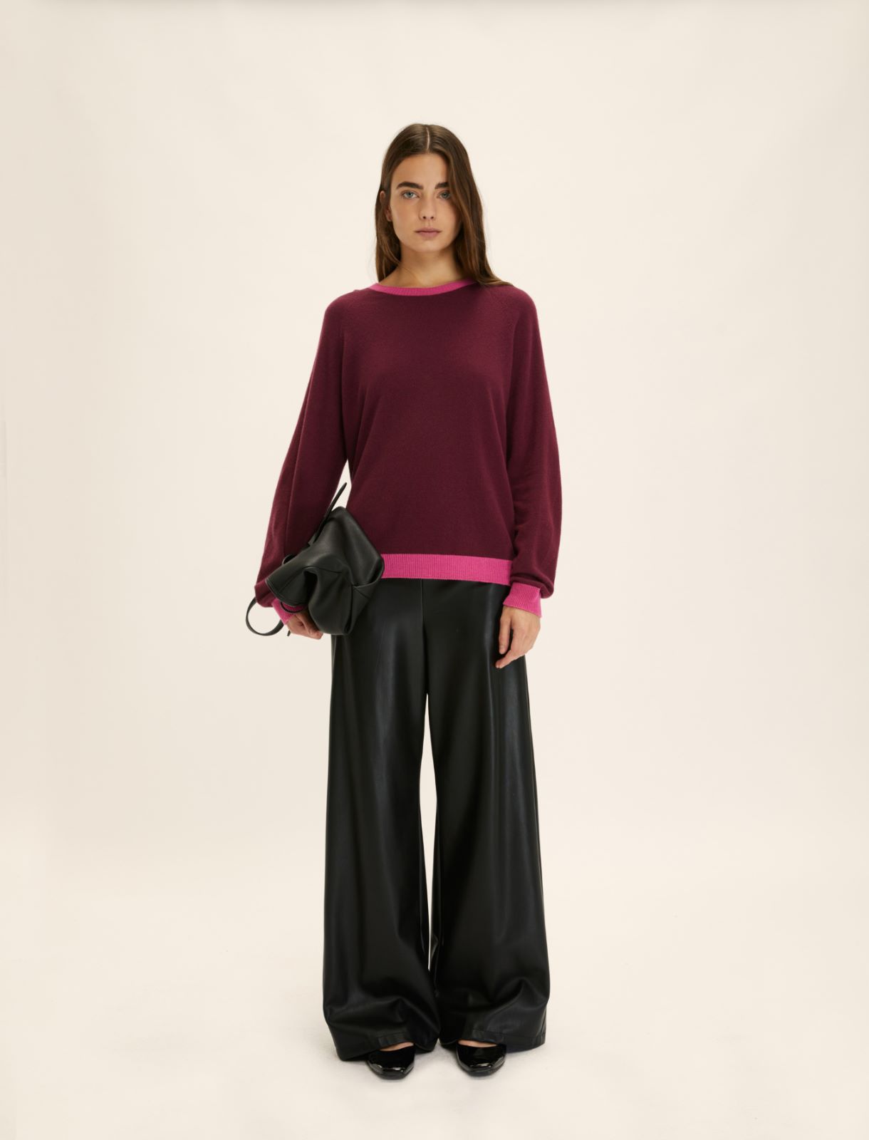 Cashmere-blend sweater with contrasting trim detail - BORDEAUX - Emme - 2