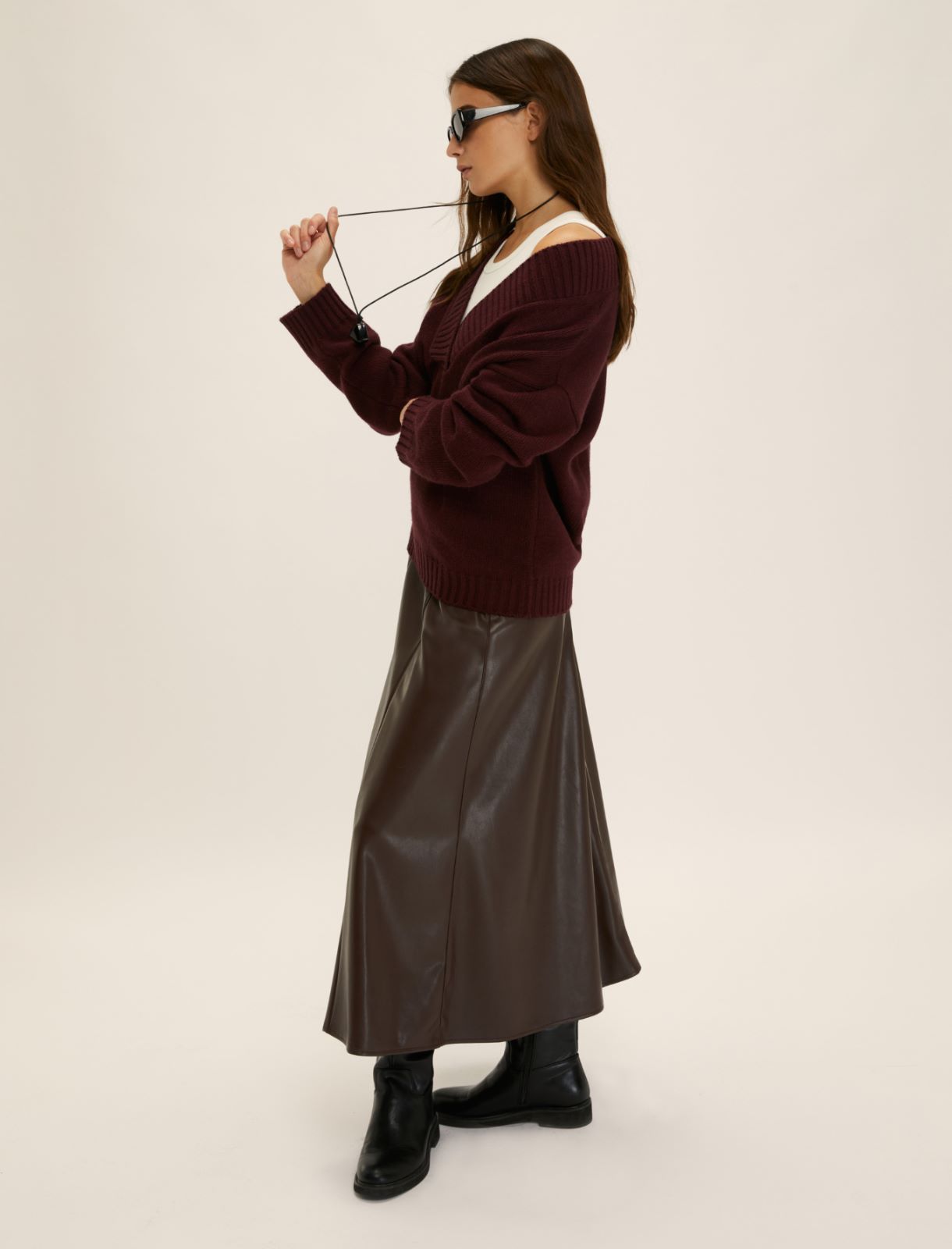 Oversized V-neck sweater - BORDEAUX - Emme