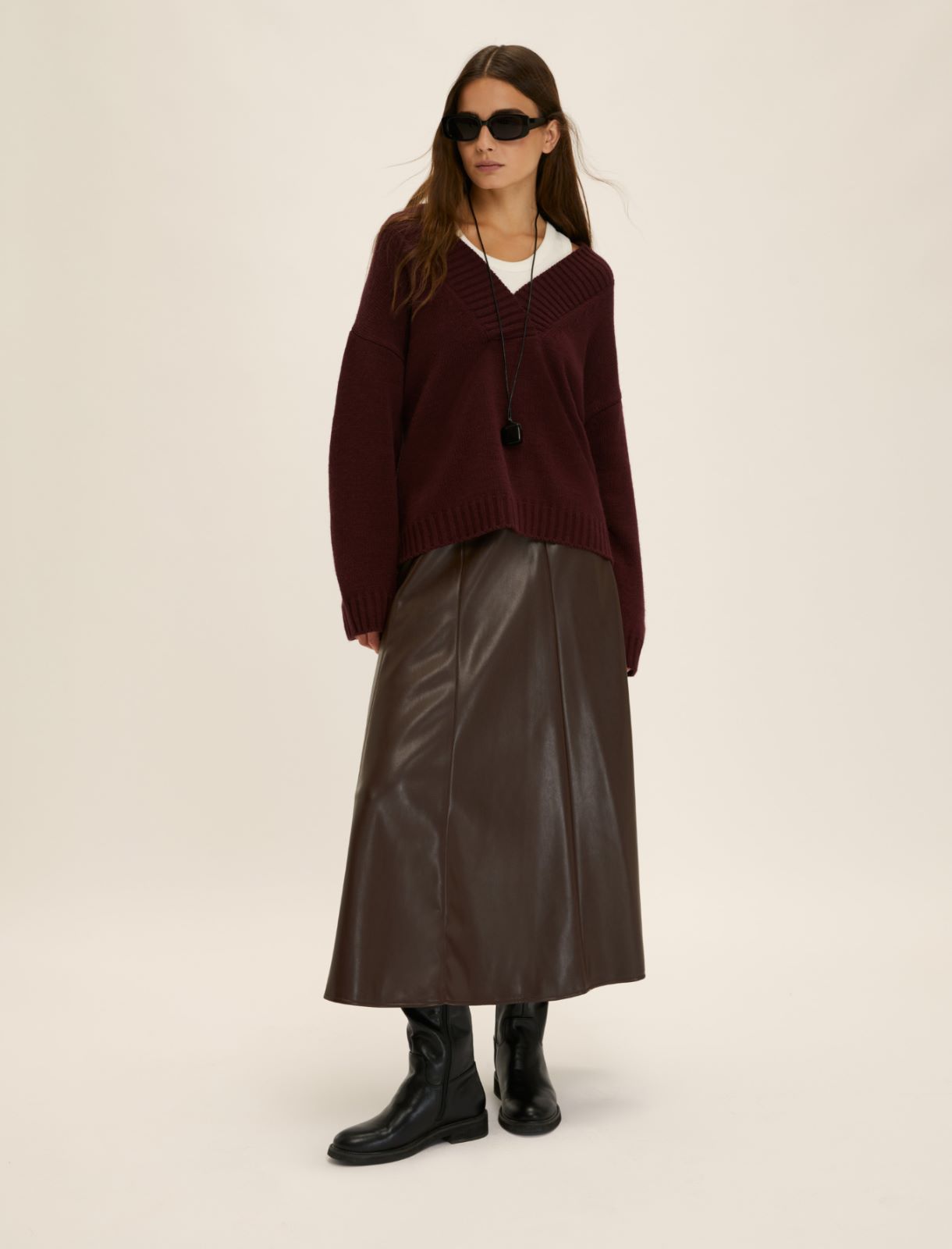 Oversized V-neck sweater - BORDEAUX - Emme - 2