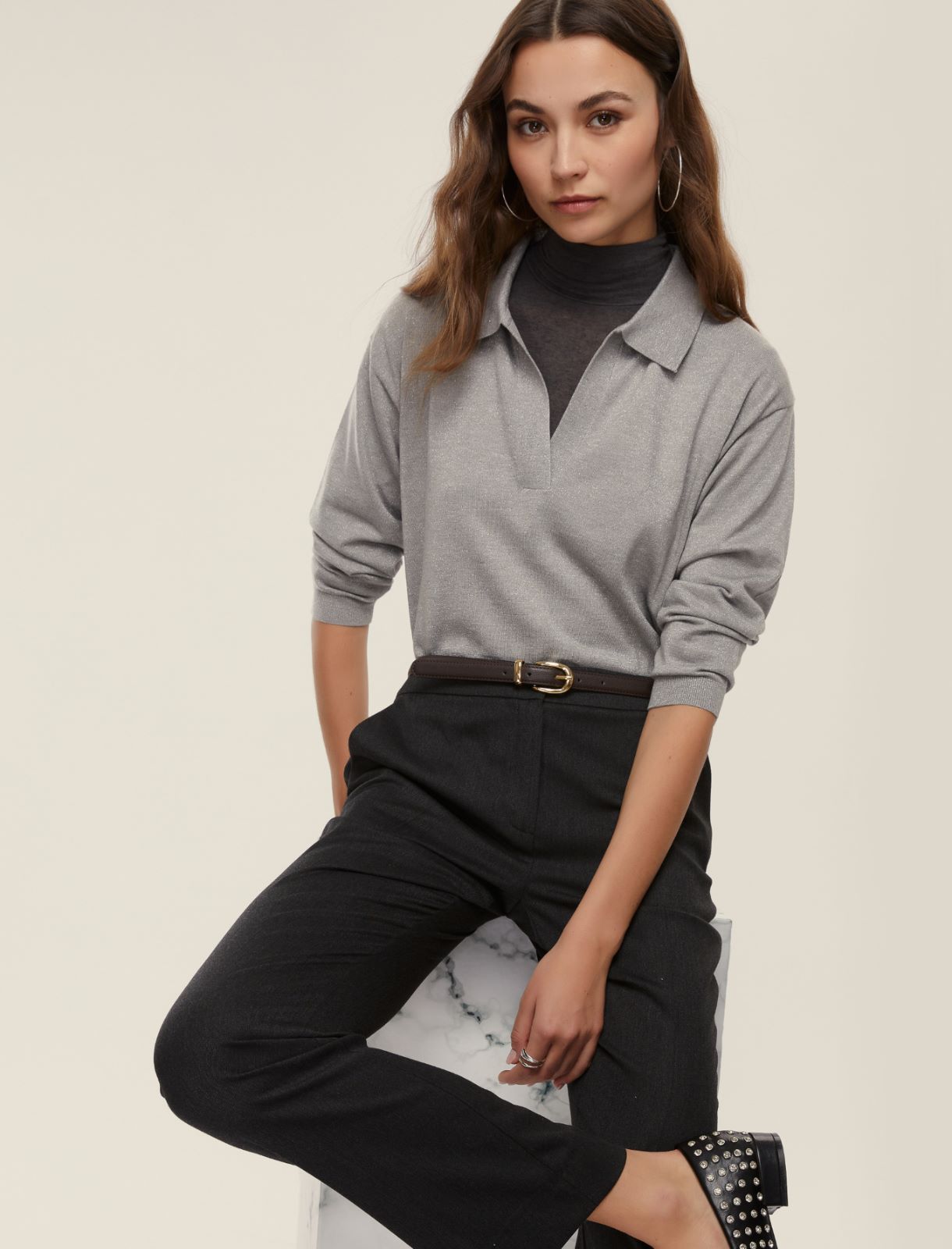 Lurex-embellished oversized sweater - LIGHT GREY - Emme - 3