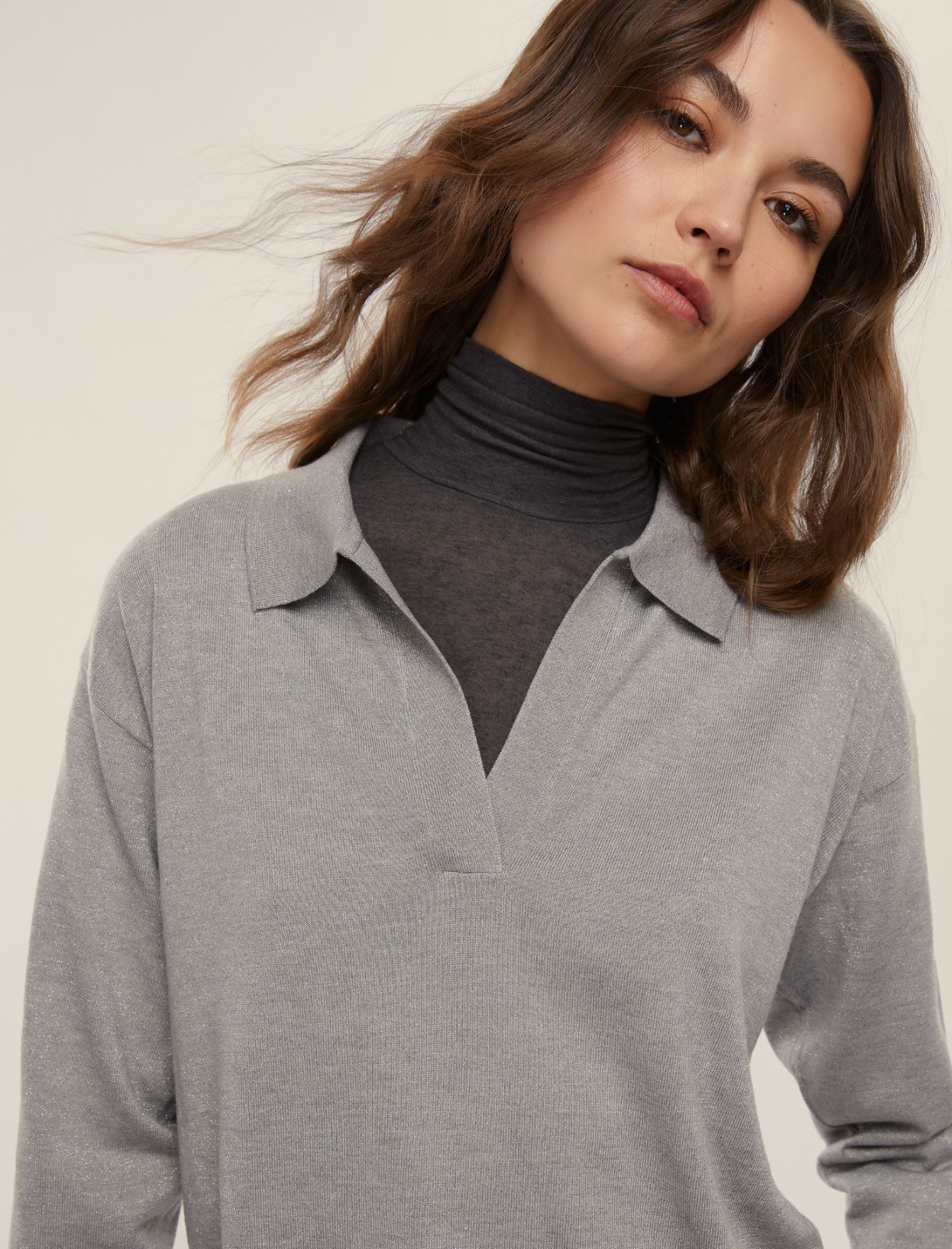 Lurex-embellished oversized sweater - LIGHT GREY - Emme - 4
