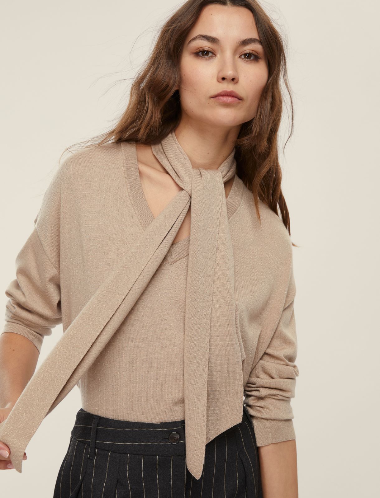 Oversized sweater with scarf detail - BEIGE - Emme - 3