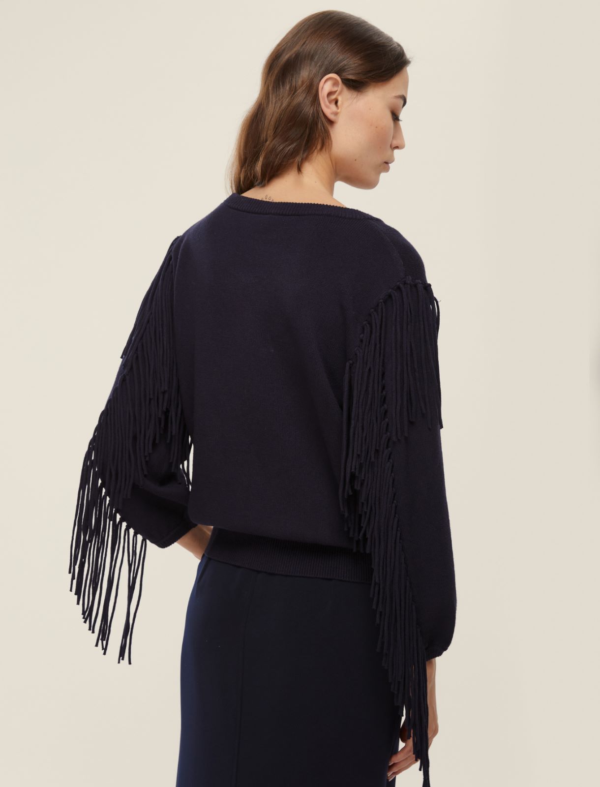 Oversized fringed sweater - NAVY - Emme - 2
