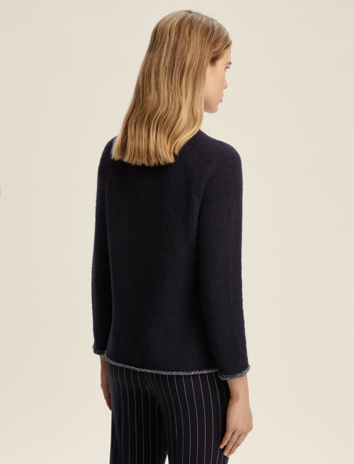 Lurex-embellished flared sweater - NAVY - Emme - 2