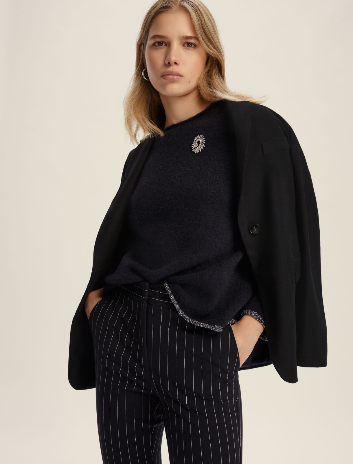 Lurex-embellished flared sweater - NAVY - Emme - 3