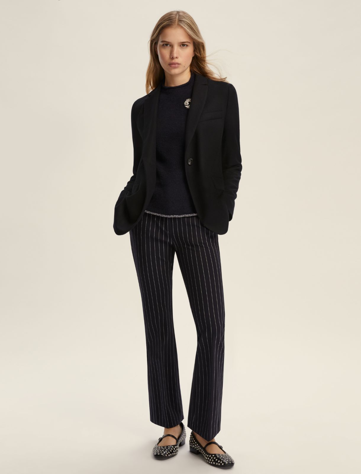 Lurex-embellished flared sweater - NAVY - Emme