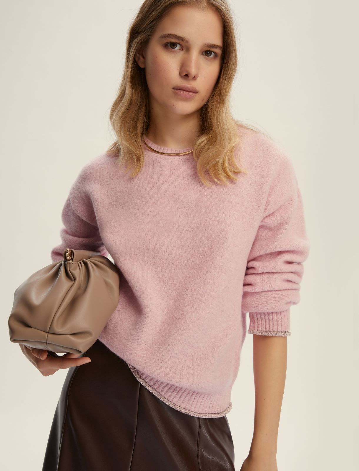 Lurex-embellished straight sweater - PINK - Emme - 3