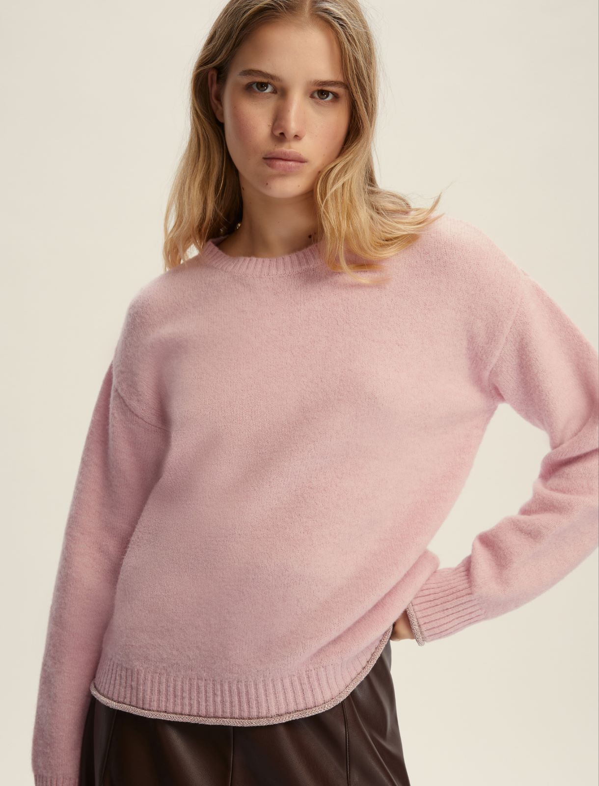 Lurex-embellished straight sweater - PINK - Emme - 4