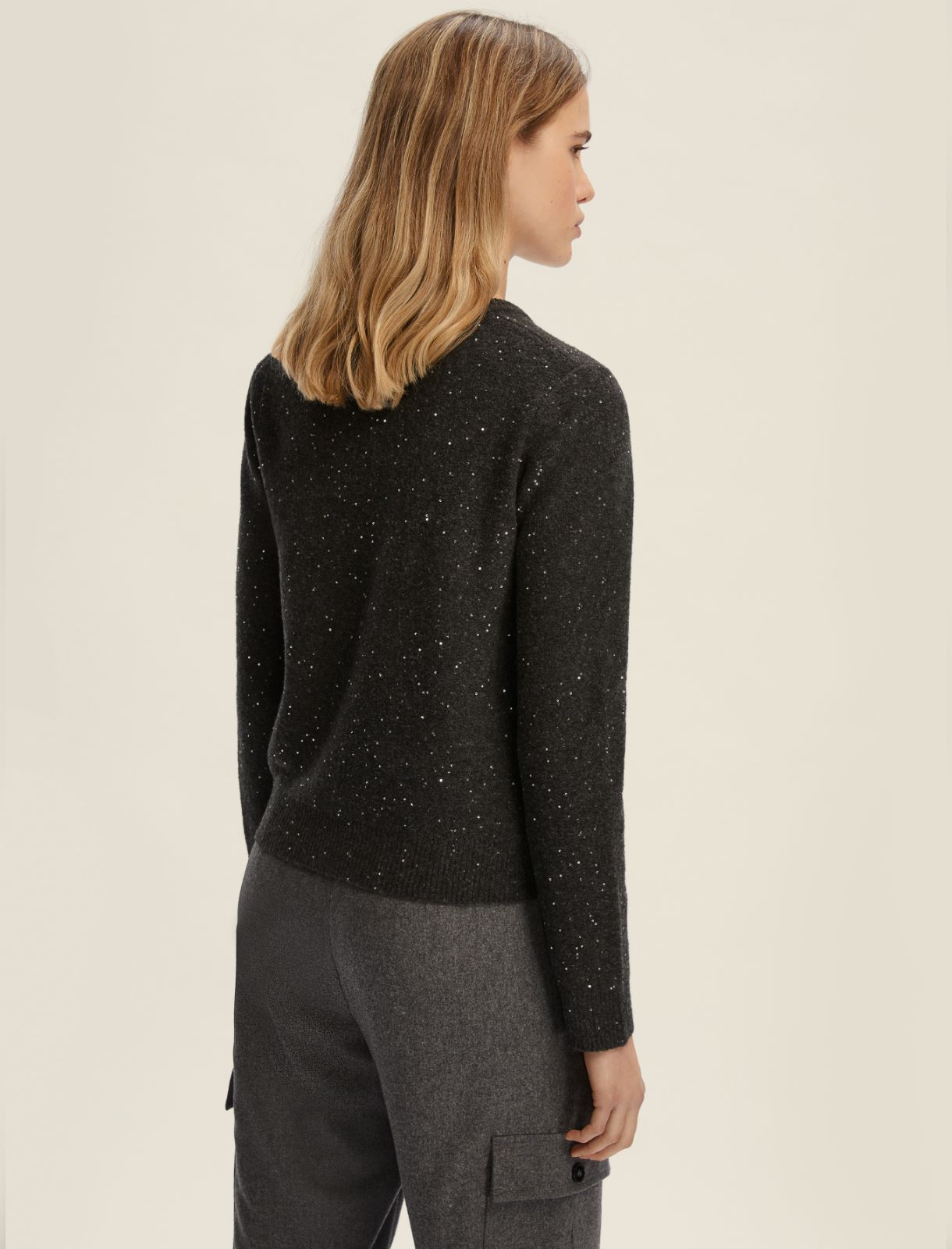 Sequin-embellished comfy yarn sweater - DARK GREY - Emme - 2
