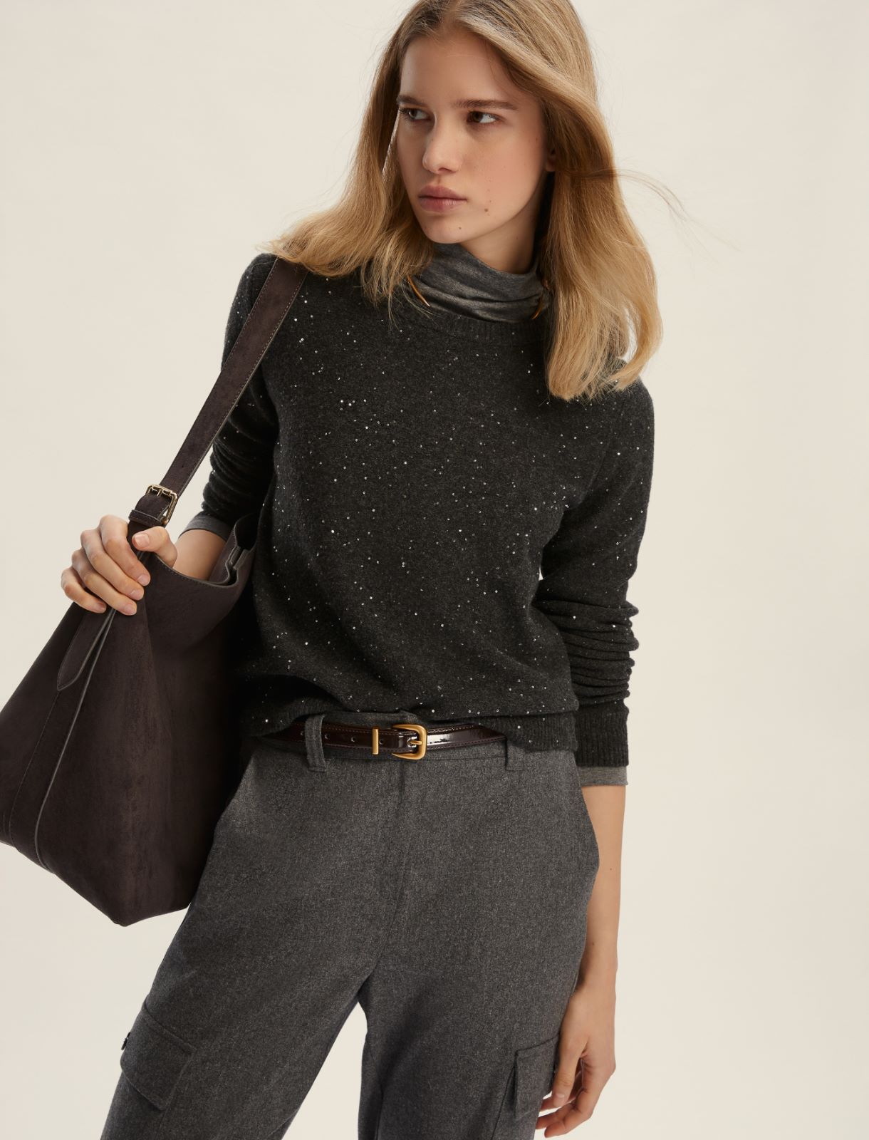 Sequin-embellished comfy yarn sweater - DARK GREY - Emme - 3
