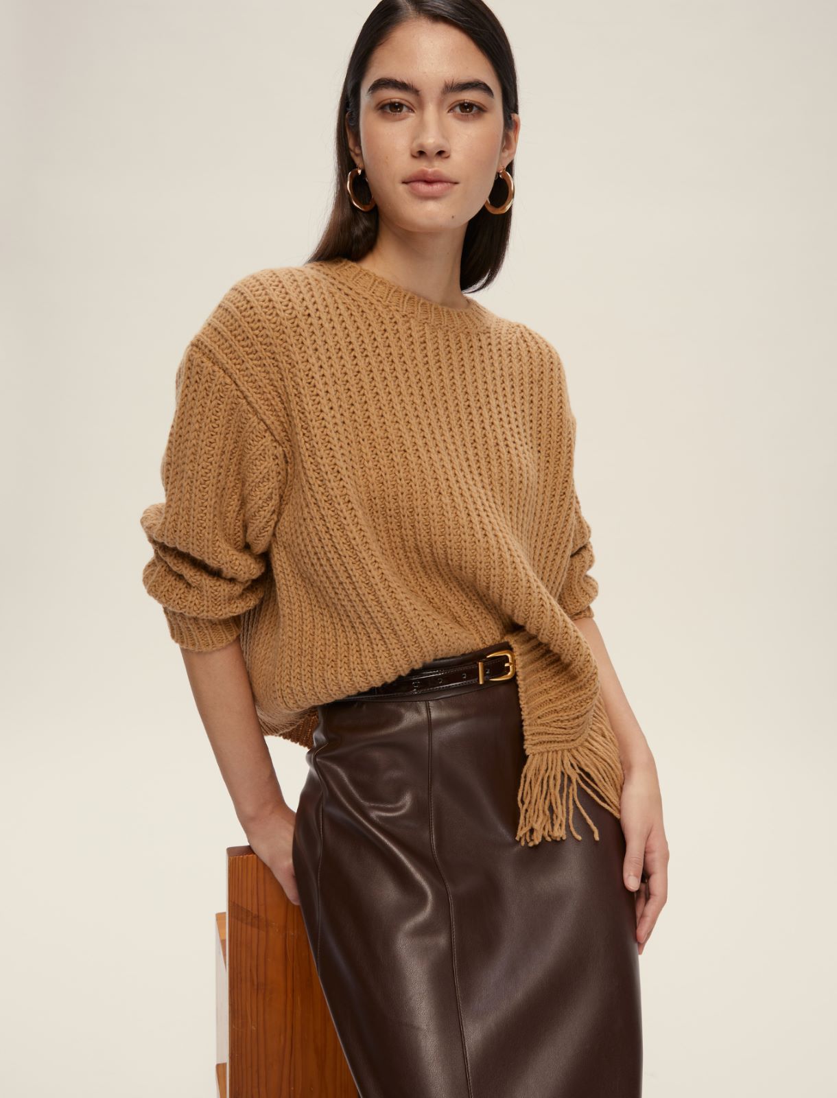 Sweater with side fringe detail - CAMEL - Emme - 3