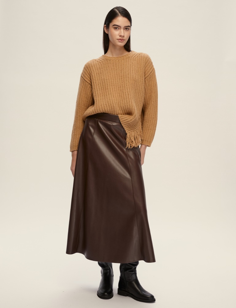Sweater with side fringe detail - CAMEL