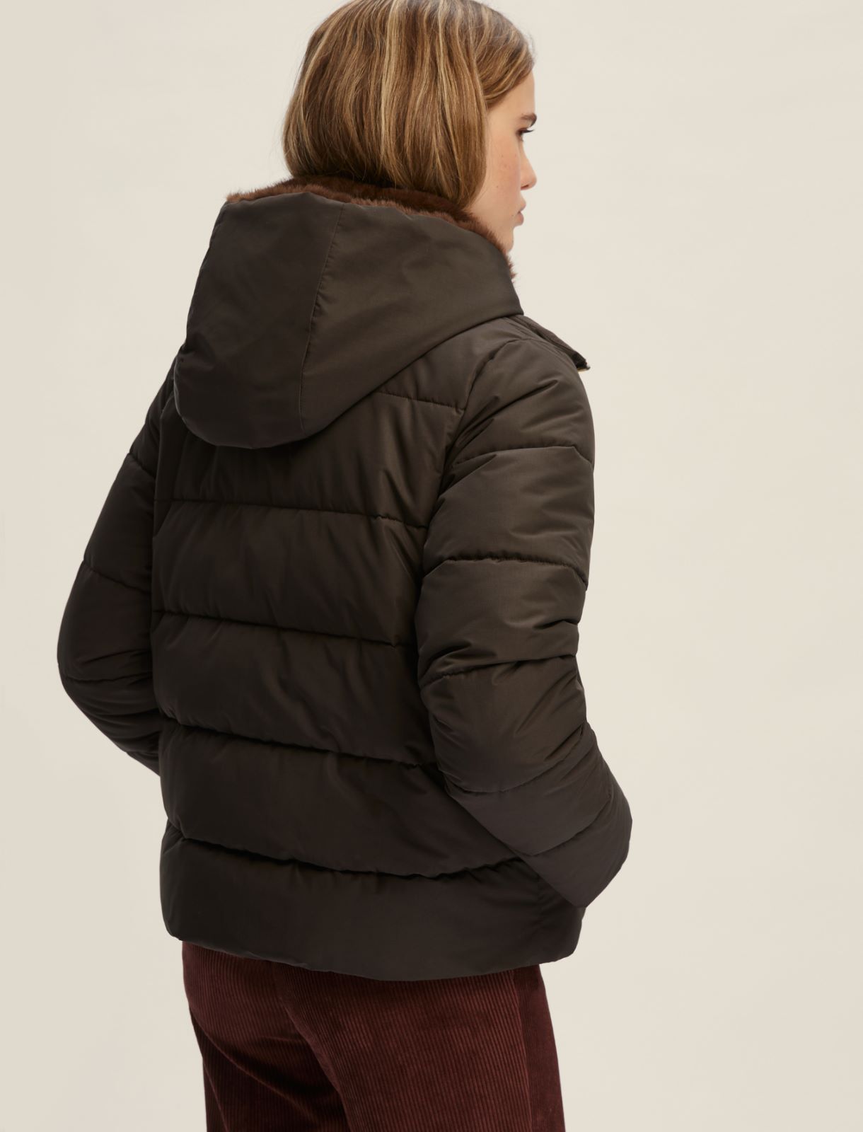 Short hooded taffeta down jacket - CHOCOLATE - Emme - 2