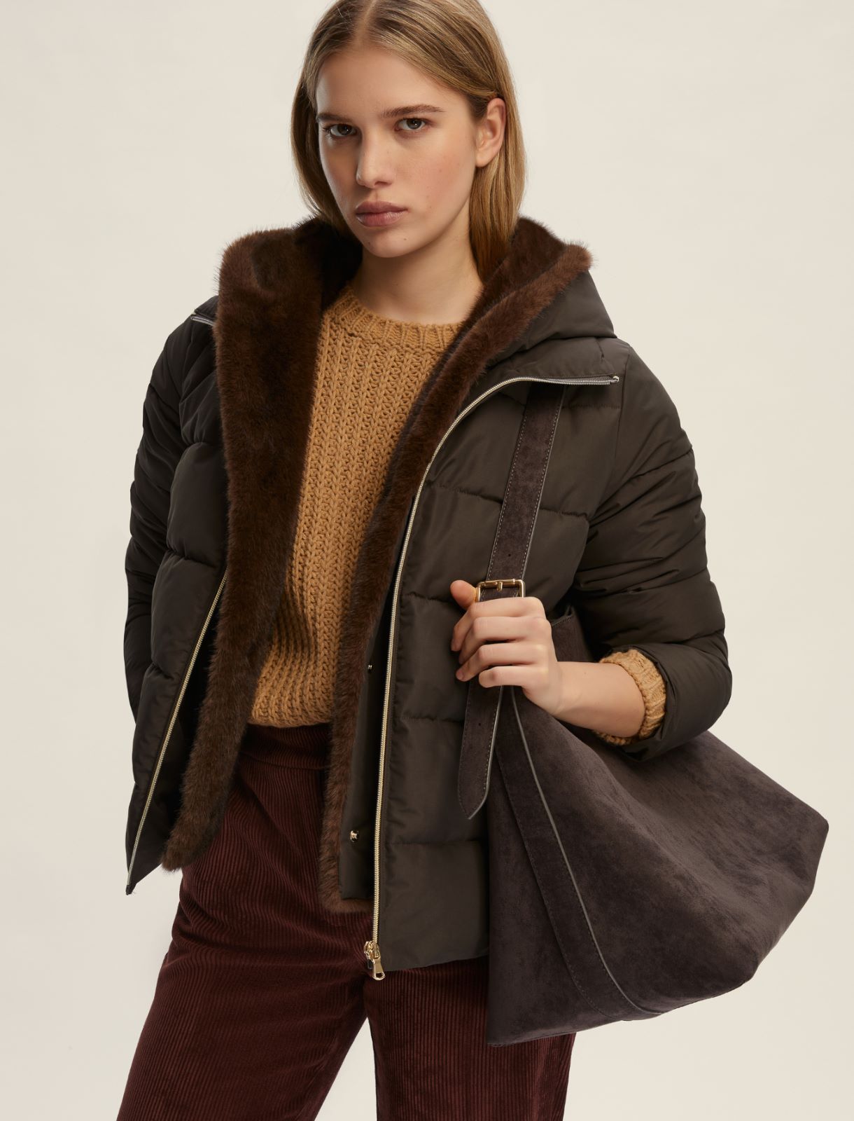 Short hooded taffeta down jacket - CHOCOLATE - Emme - 3