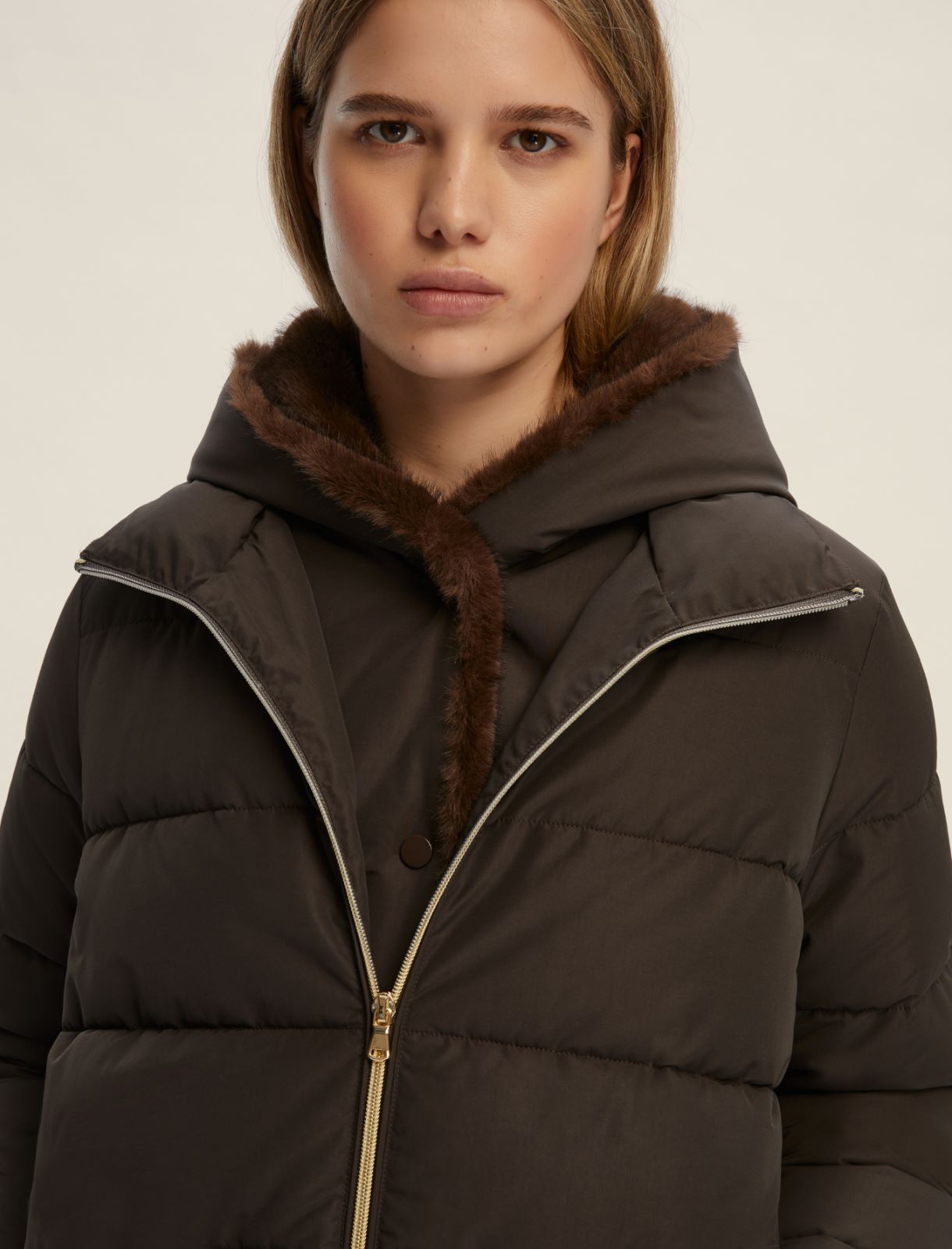Short hooded taffeta down jacket - CHOCOLATE - Emme - 4
