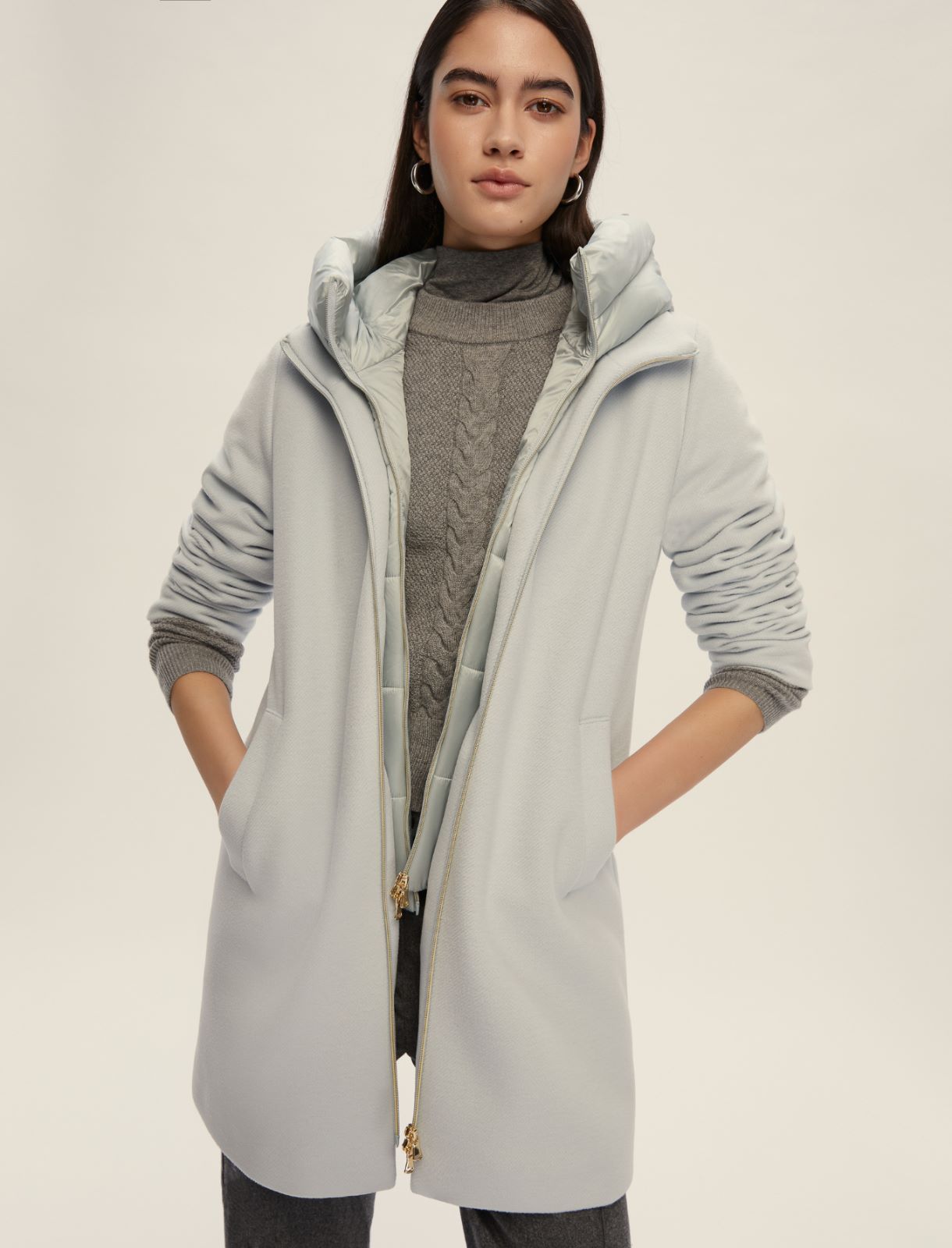 Heavy jacket in soft padded cloth - DUST BLUE - Emme - 3