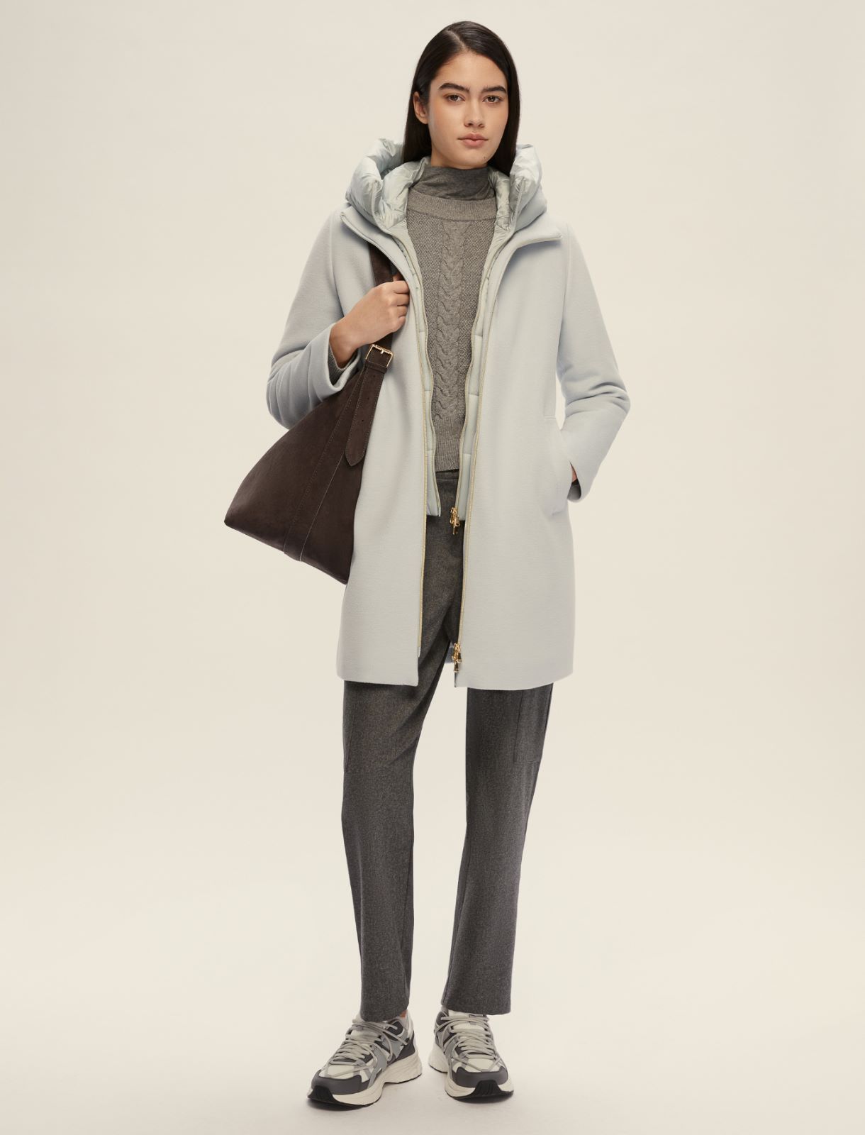 Heavy jacket in soft padded cloth - DUST BLUE - Emme