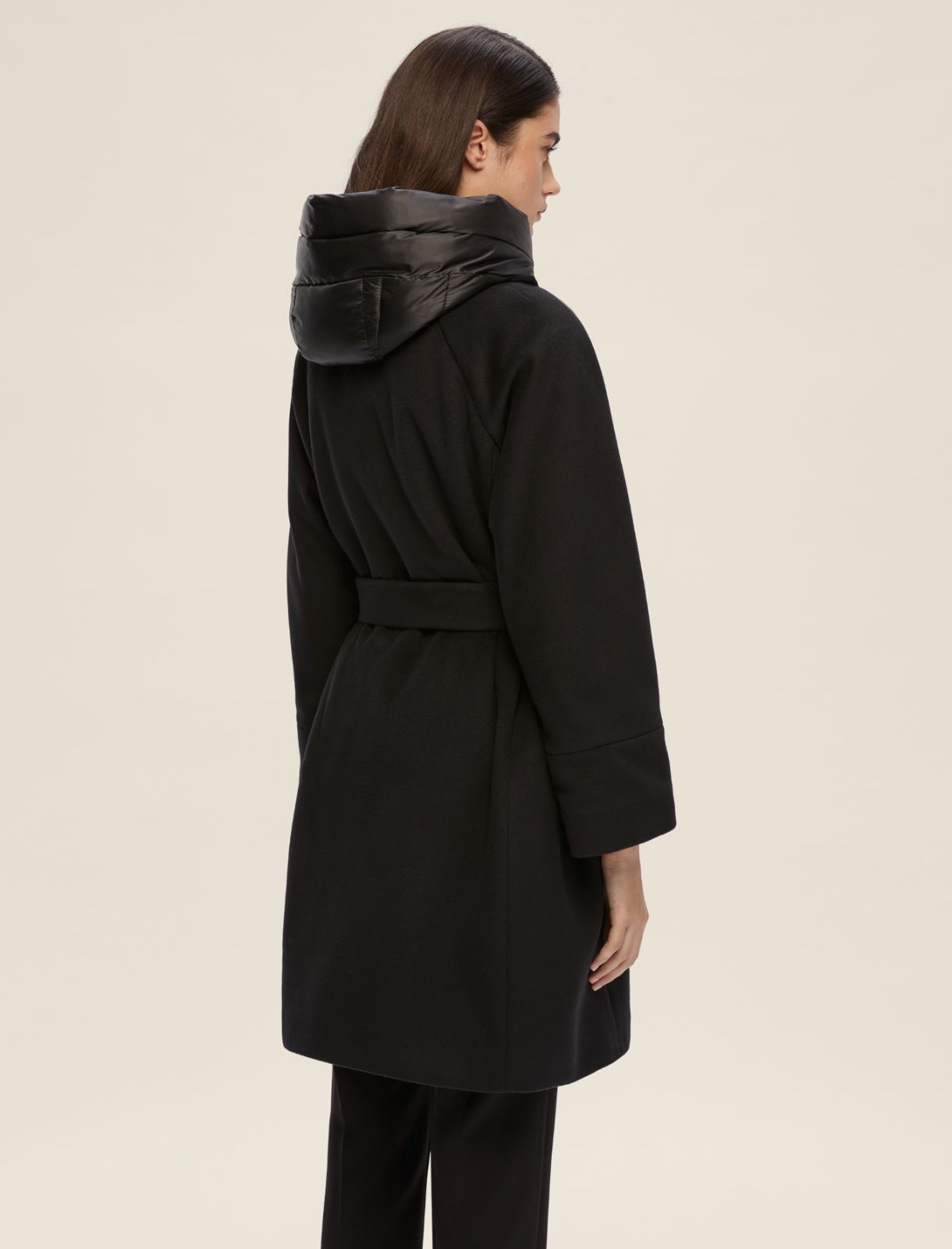 Soft cloth coat with removable hood - BLACK - Emme - 2