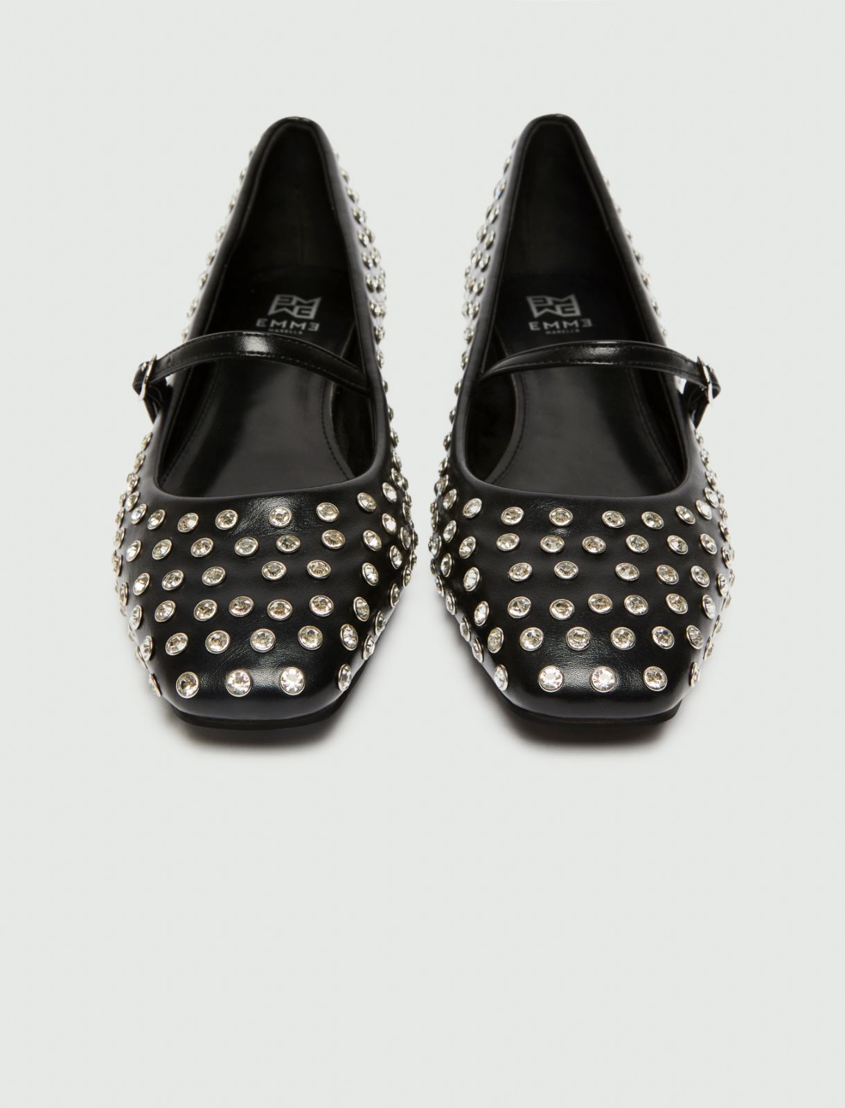 Rhinestone stud-decorated ballet flats - BLACK - Emme - 5
