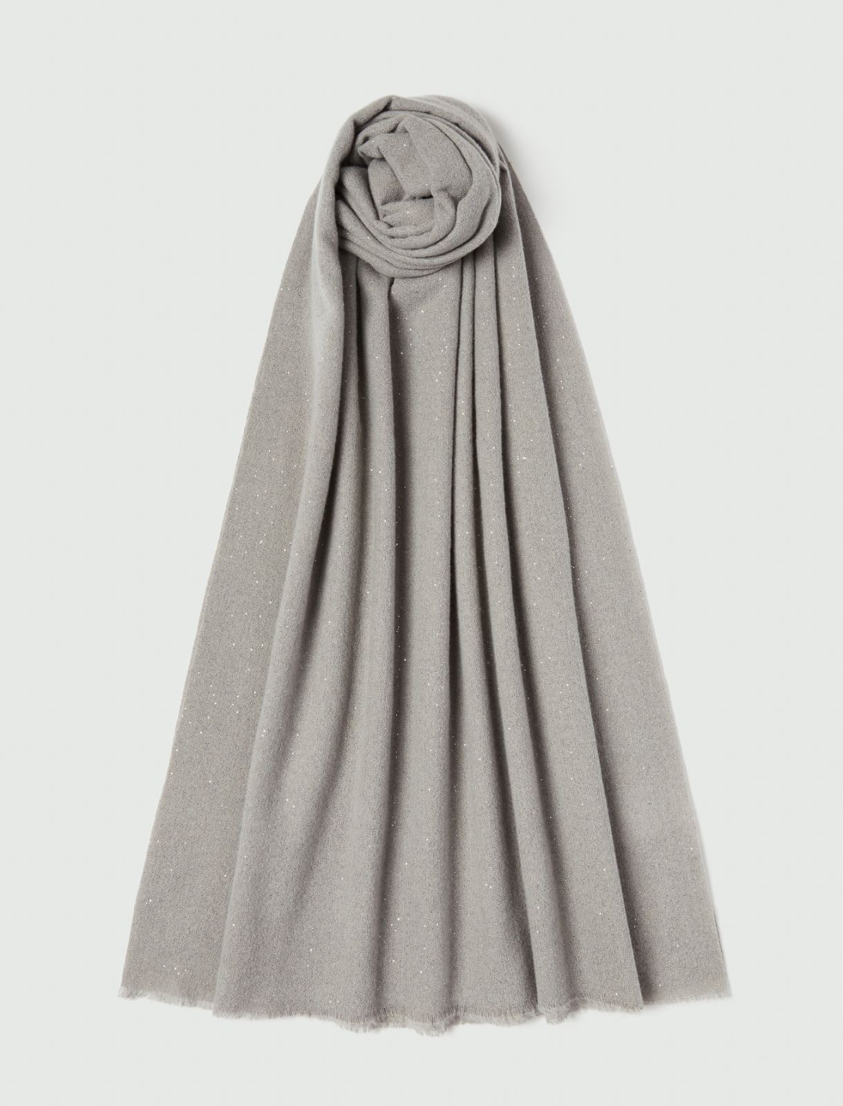 Lurex yarn-embellished fringed stole - LIGHT GREY - Emme - 2