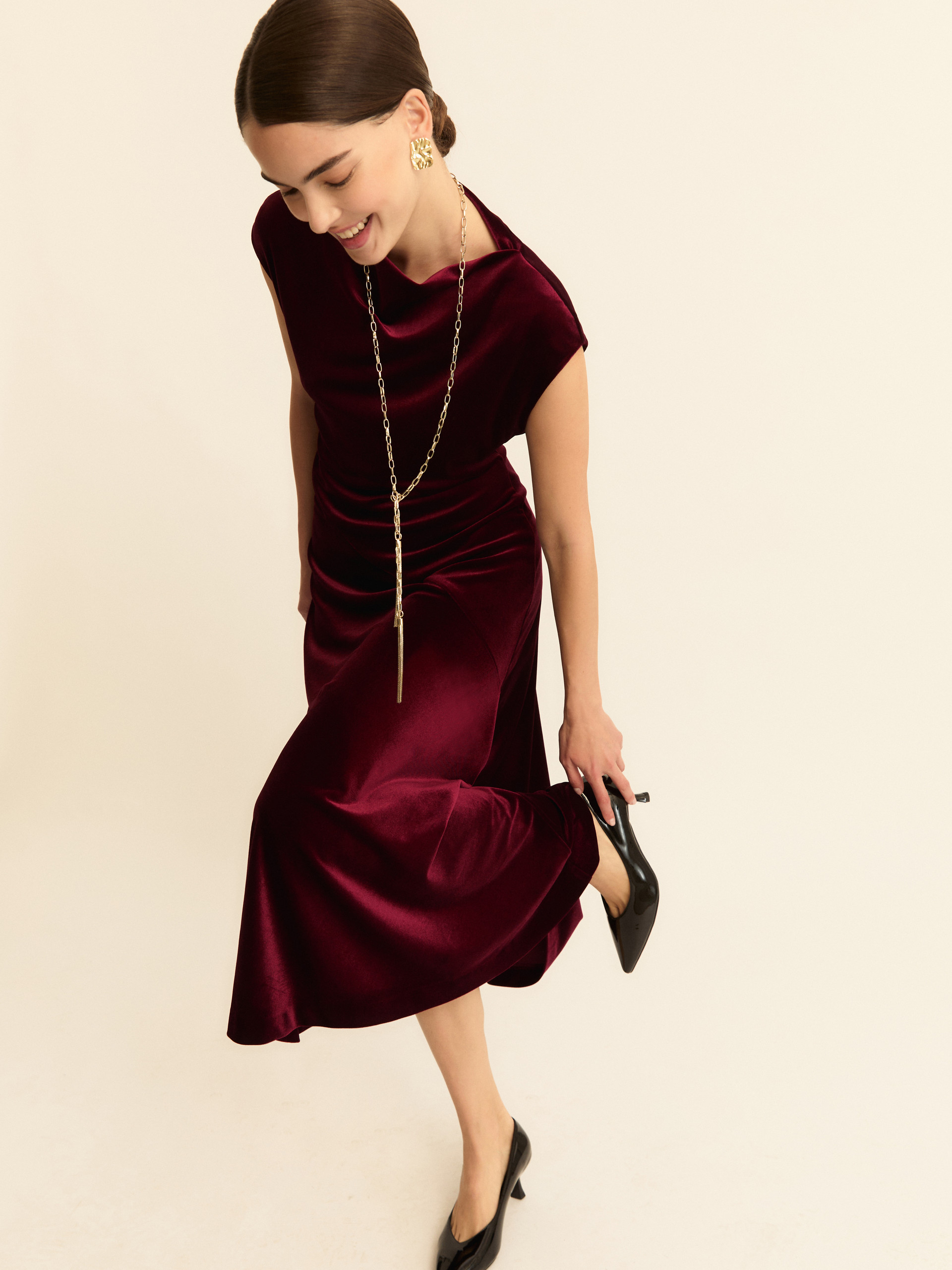 Stretch velvet midi dress - BORDEAUX - Emme - 4